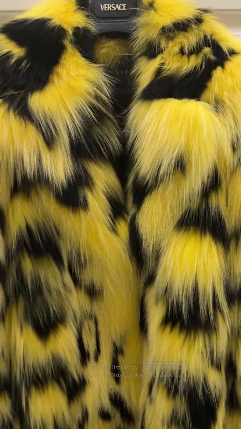 Versace Versace Yellow tiger stripe fur coat Size L / US 10 / IT 46 - 1 Thumbnail
