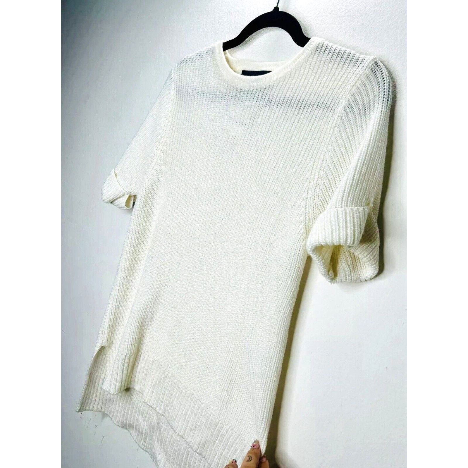 Other Lovemarks Ivory Knit Short Cuffed Sleeve High Low Sweater S Size S / US 4 / IT 40 - 1 Thumbnail