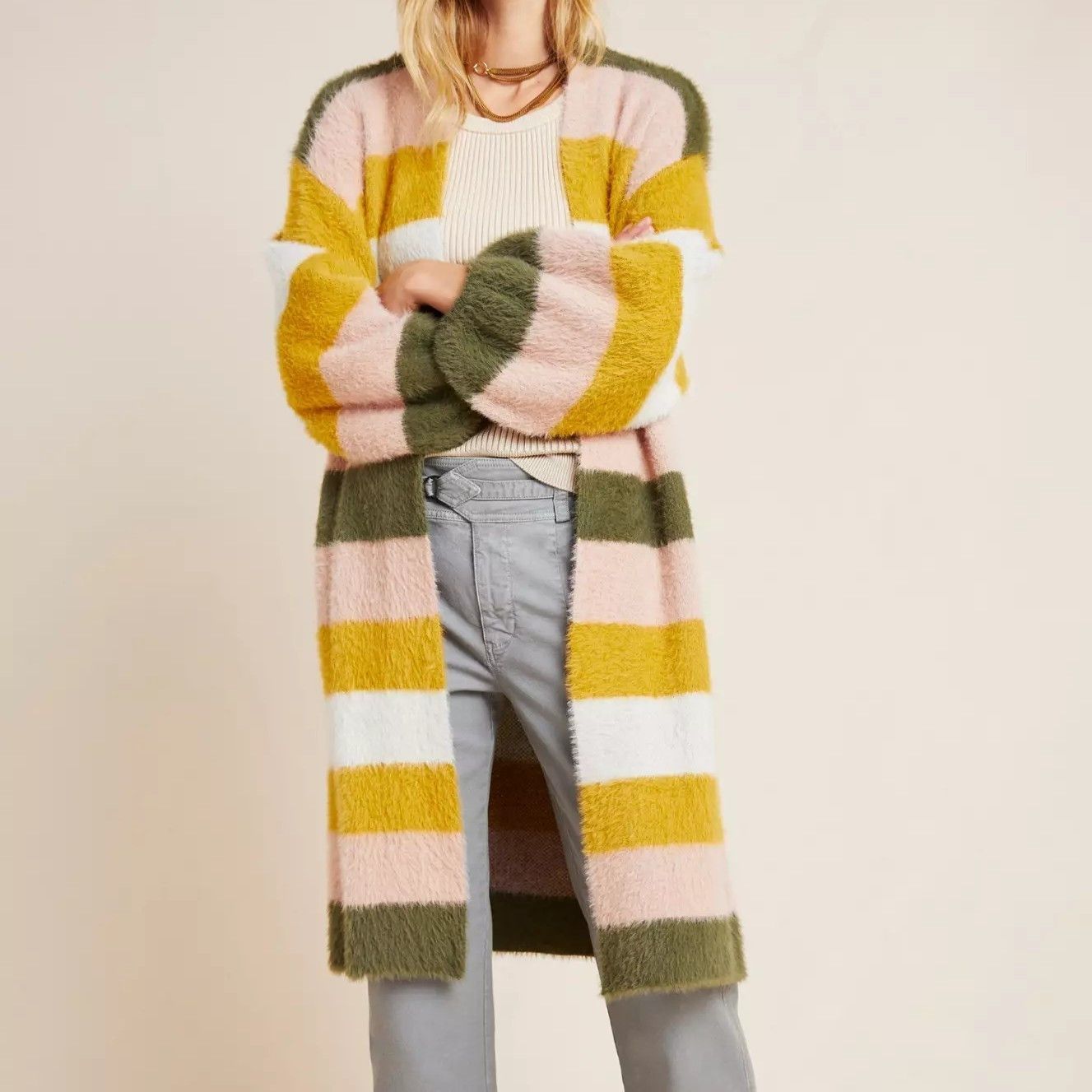Anthropologie Cozy Striped Duster Kimono Cardigan Sweater in One size OS Size ONE SIZE - 1 Thumbnail