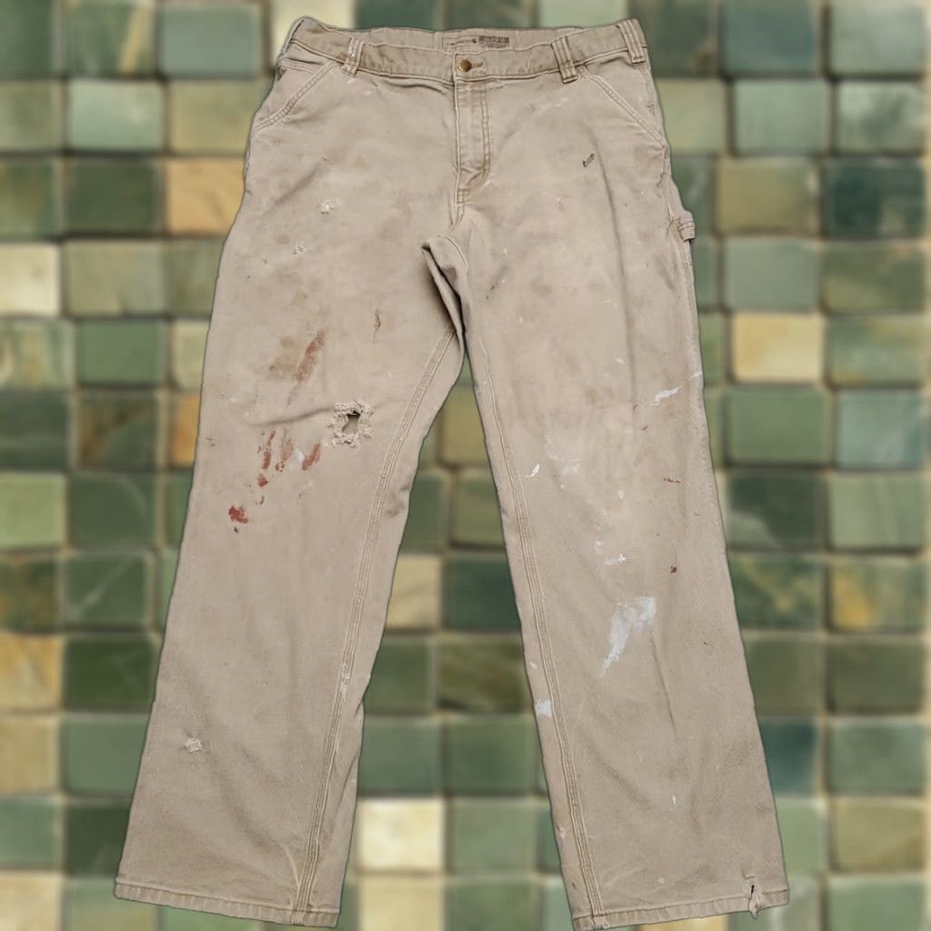 Carhartt Carhartt Pants Mens 36x32 Canvas Relaxed Carpenter Cargo Workwear BN3279 M Beige Brown Casual Pants Mens Regular Front Zip Pockets Cargo Pocket Size US 36 / EU 52 - 1 Thumbnail