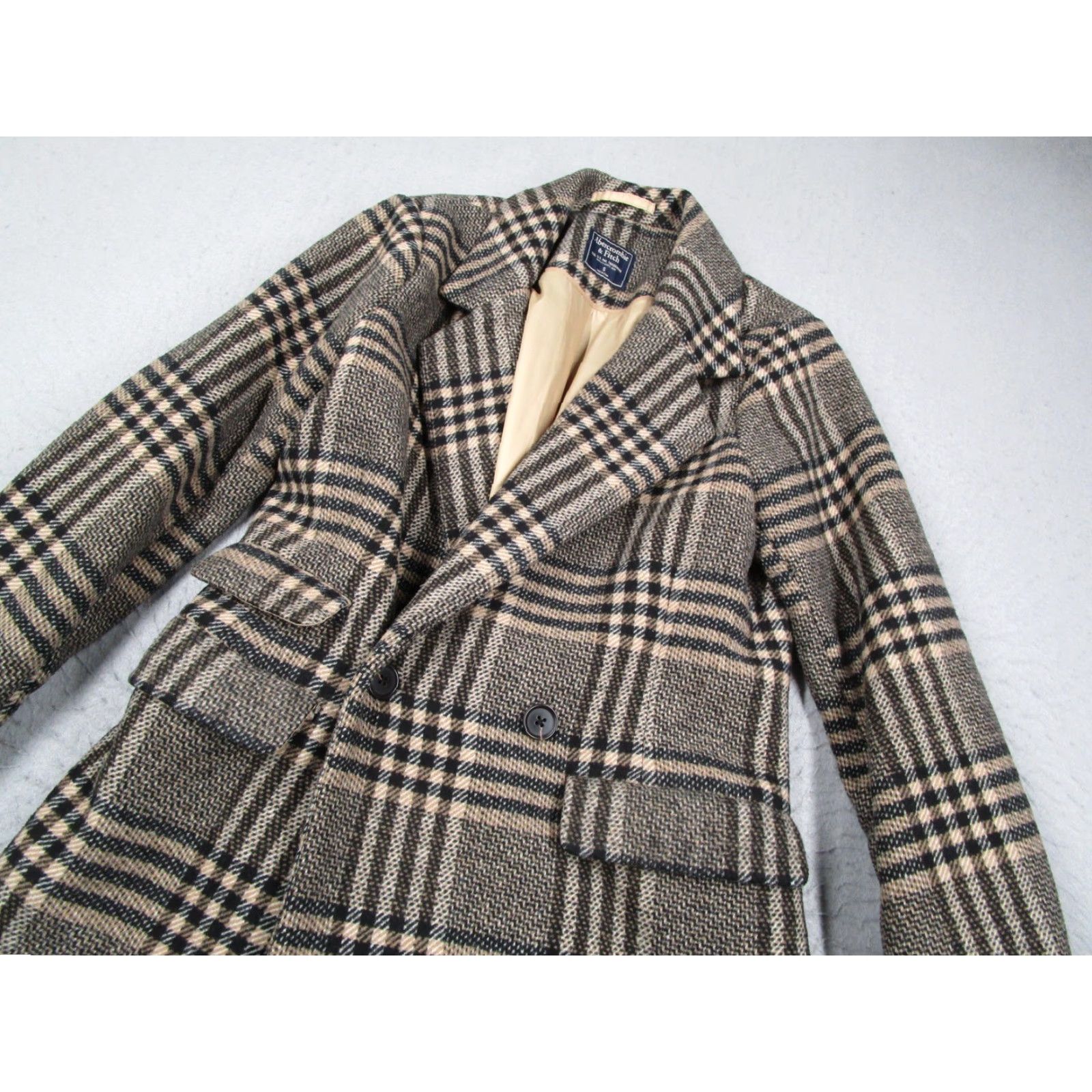 Abercrombie & Fitch Abercrombie & Fitch Coat Womens Small Brown Plaid Tweed Mid Length Overcoat Size S / US 4 / IT 40 - 2 Thumbnail