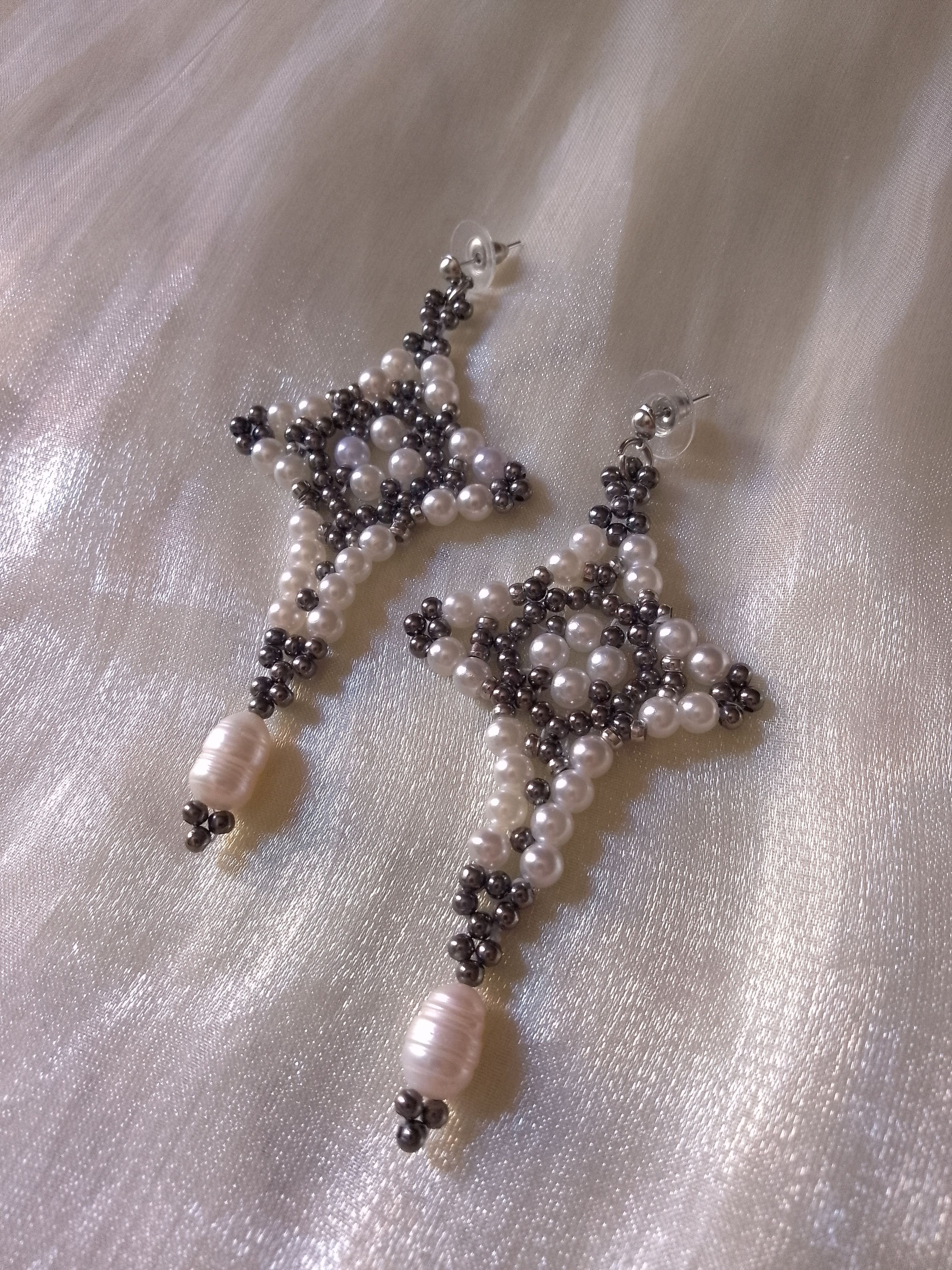 Handmade Cross Earrings Gothic freshwater pearls dangling Size ONE SIZE - 6 Thumbnail