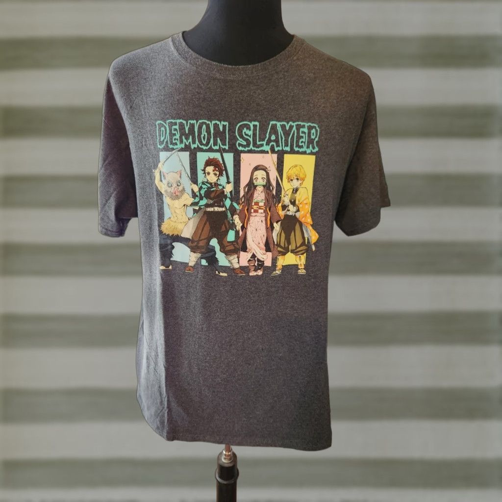 Vintage Demon Slayer T-Shirt Men Regular Graphic Print Anime Gray Adult Large Size US L / EU 52-54 / 3 - 1 Thumbnail