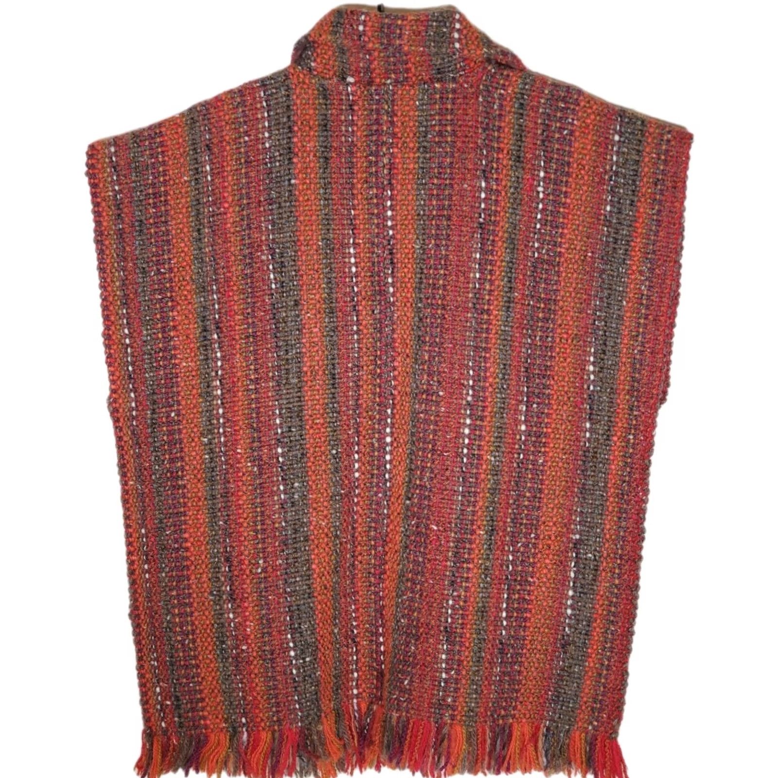 Vintage VTG Ayotte's Designery Handwoven Textile Vest Unisex L Roberta Ayotte's Designery Red Orange Brown Wool 1970s Hippy EUC Vest Mens Womens Size L / US 10 / IT 46 - 3 Thumbnail
