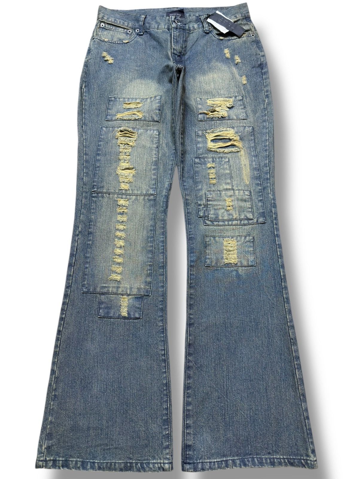 If Six Was Nine Vintage Lav Flare Satan Angel Printed Mudwash Denim Size US 33 - 2 Thumbnail