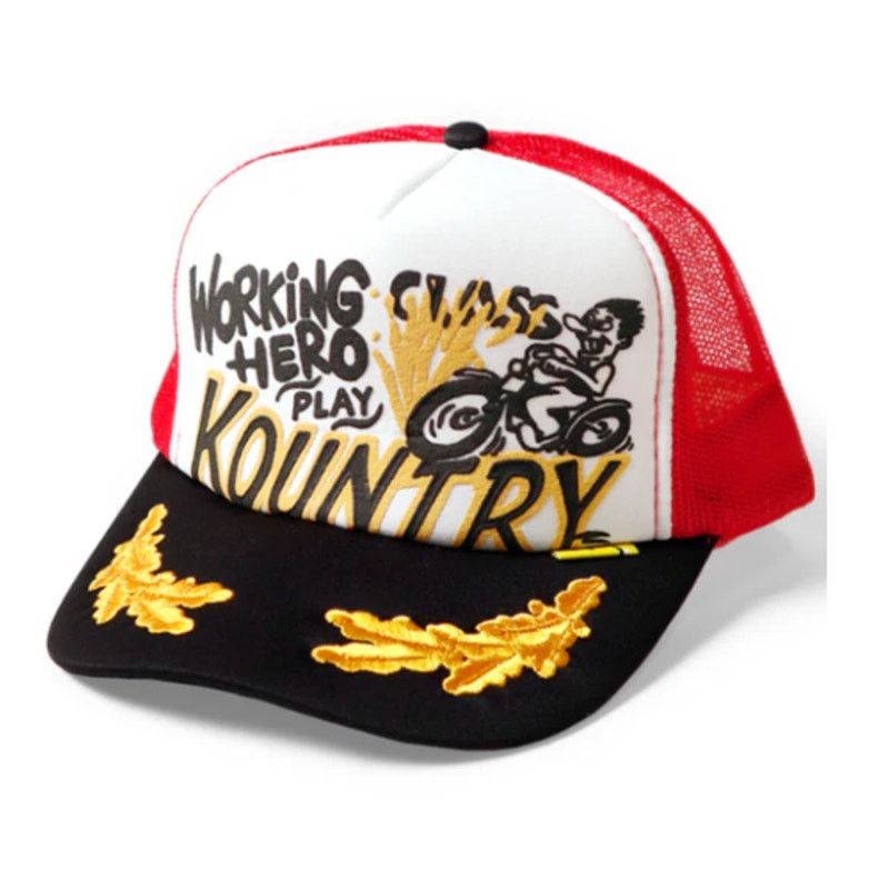 image of Kapital Kountry Racer Trucker Cap in White, Men's