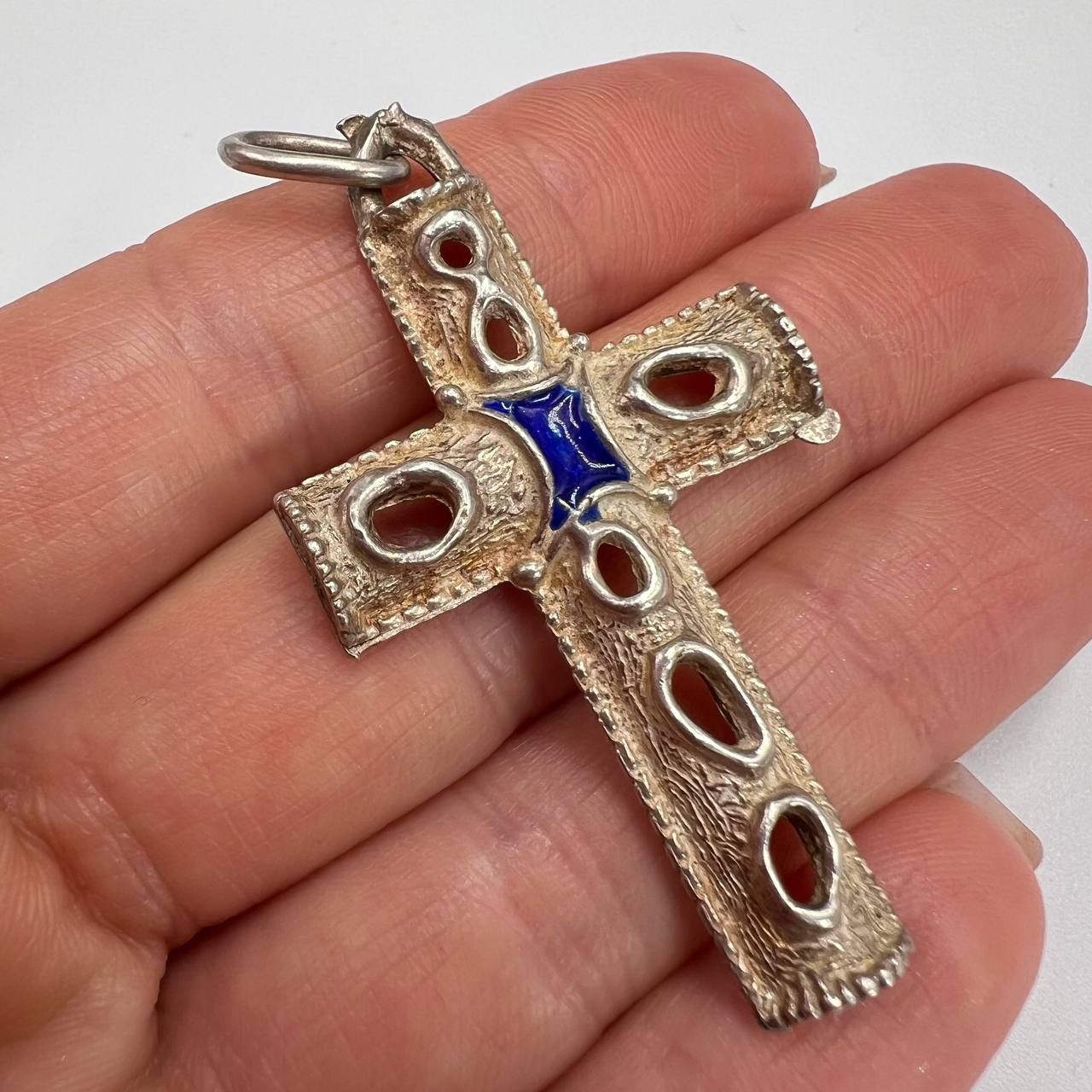 Vintage Italian Cross Pendant Gilded Silver 800 Catholic