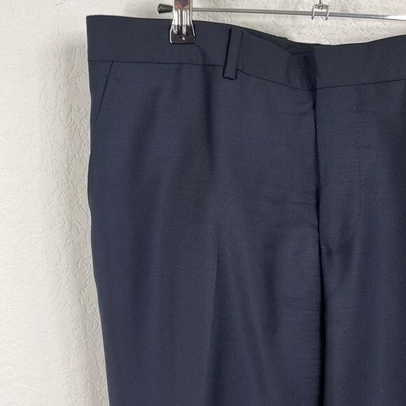 image of Hermes Mohair Wool Flat Front Seamed Trousers Pants Size 46 in Blue, Men's