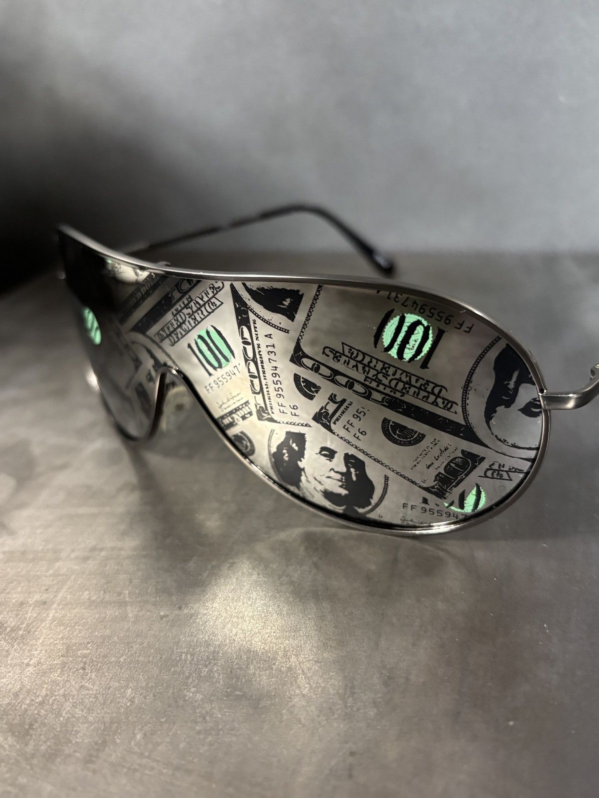 Vintage Y2K Cash Money Print Sunglasses $100 Dollar Aviator Novelty Size ONE SIZE - 12 Thumbnail