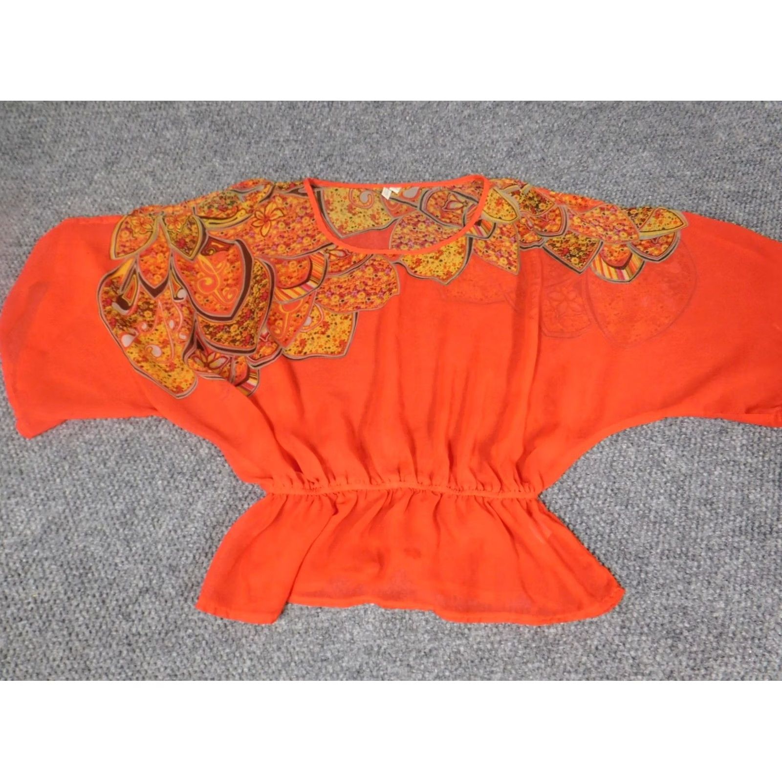 Madison Madison Blouse Shirt Womens S Orange Striped Crew Neck Short Sleeve Pullover Stretch Casual Regular Polyester Rayon Vintage No Size S / US 4 / IT 40 - 3 Thumbnail