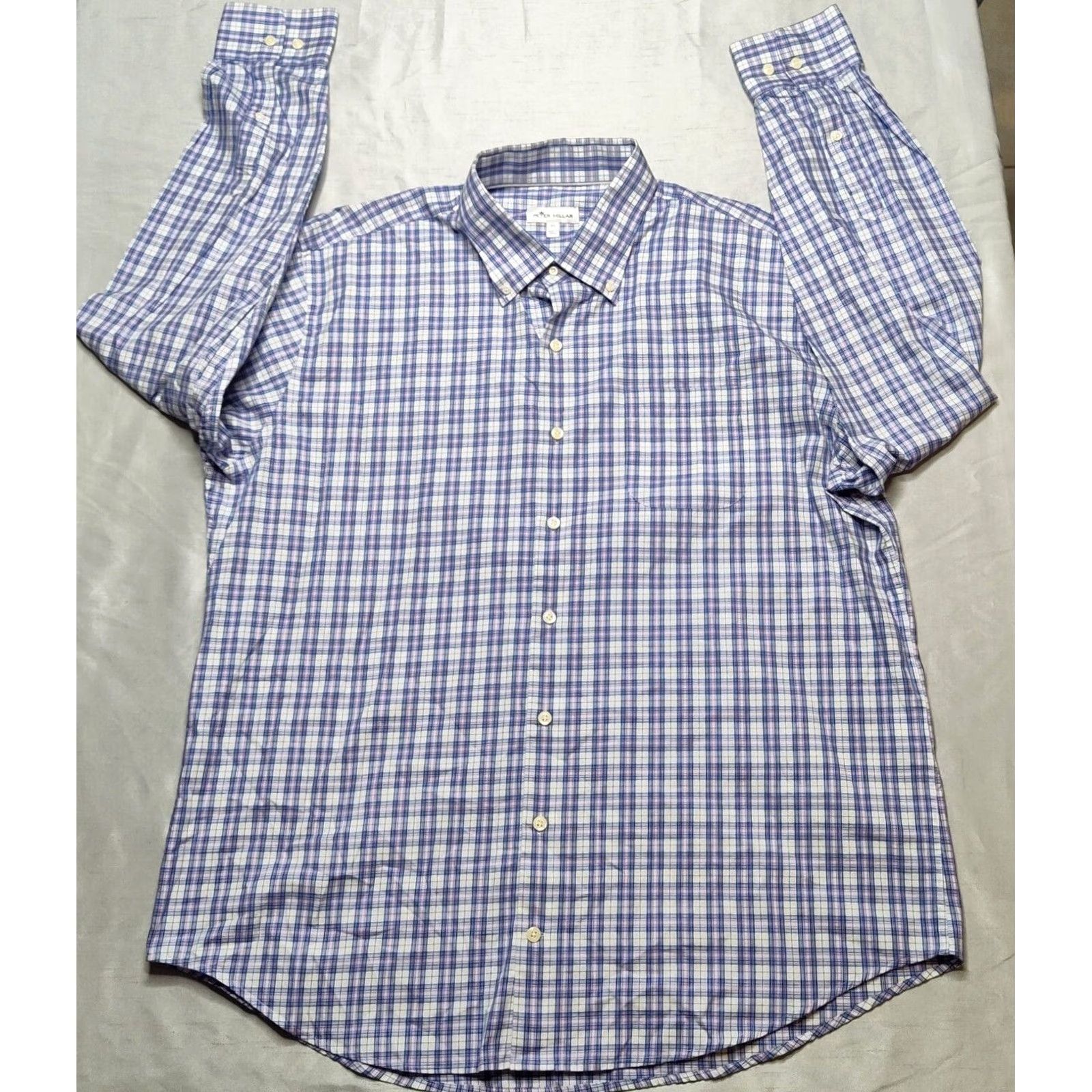 Peter Millar PETER MILLAR Button-Down Shirt Men XL Purple Blue Check 100% Cotton Long Sleeve Size US XL / EU 56 / 4 - 7 Thumbnail