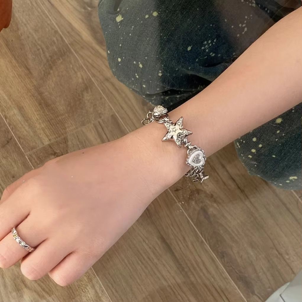Jewelry Aesthetic Heart Star Chain Bracelet Size ONE SIZE - 8 Thumbnail