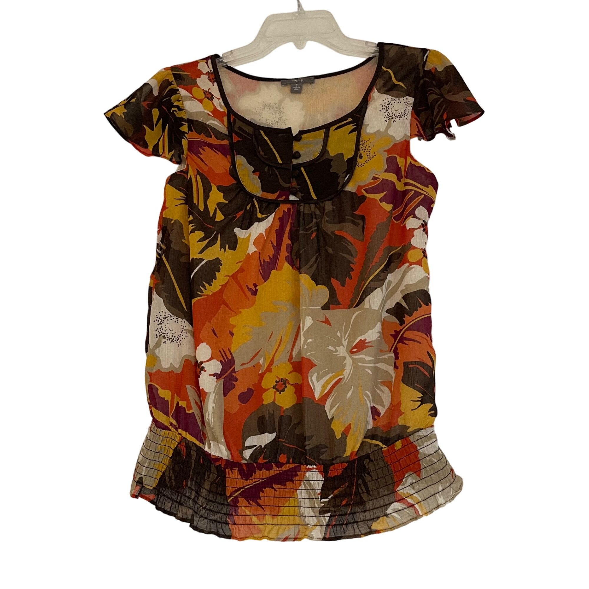 Apt. 9 Apt. 9 Women's Floral Chiffon Blouse Brown Women’s Size S Size S / US 4 / IT 40 - 1 Thumbnail