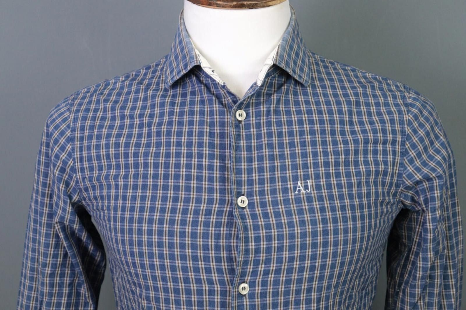 Armani Collezioni Armani Jeans Slim Fit Blue Check Button Down Shirt Size M Size US M / EU 48-50 / 2 - 3 Thumbnail