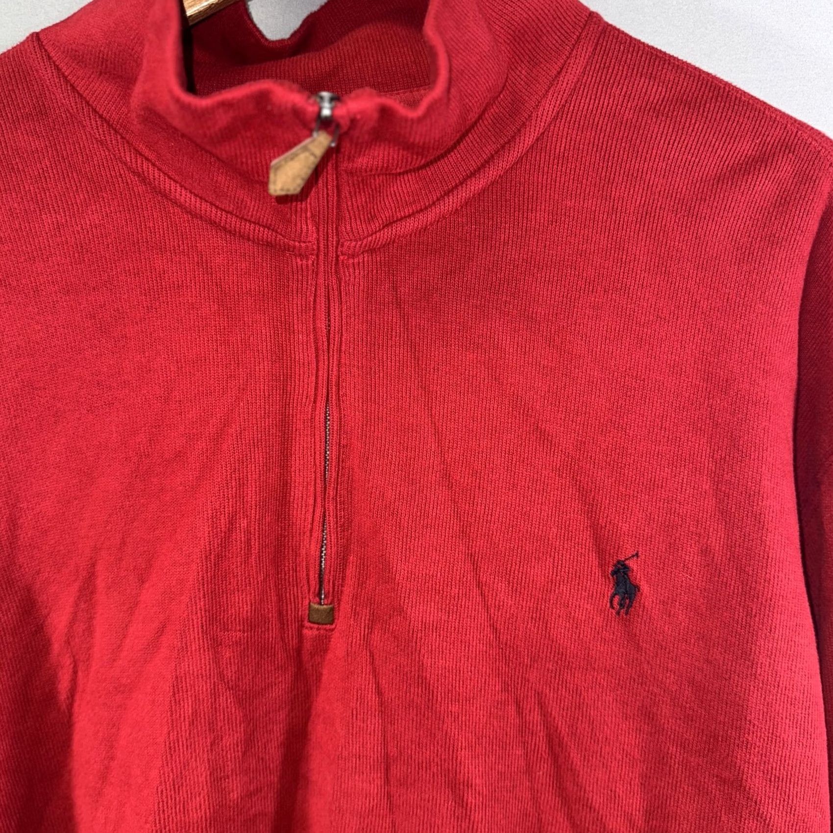 Polo Ralph Lauren VINTAGE Polo Ralph Lauren Sweater Polo Ralph Lauren Mock Neck 2XB Red 1/4 Zip Cotton Pullover Men Big & Tall Mens Size US XXL / EU 58 / 5 - 3 Thumbnail