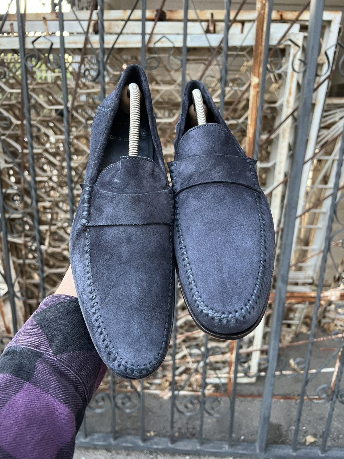 Santoni Santoni Men's Suede Loafers Blue Size US 8.5 / EU 41-42 - 2 Thumbnail