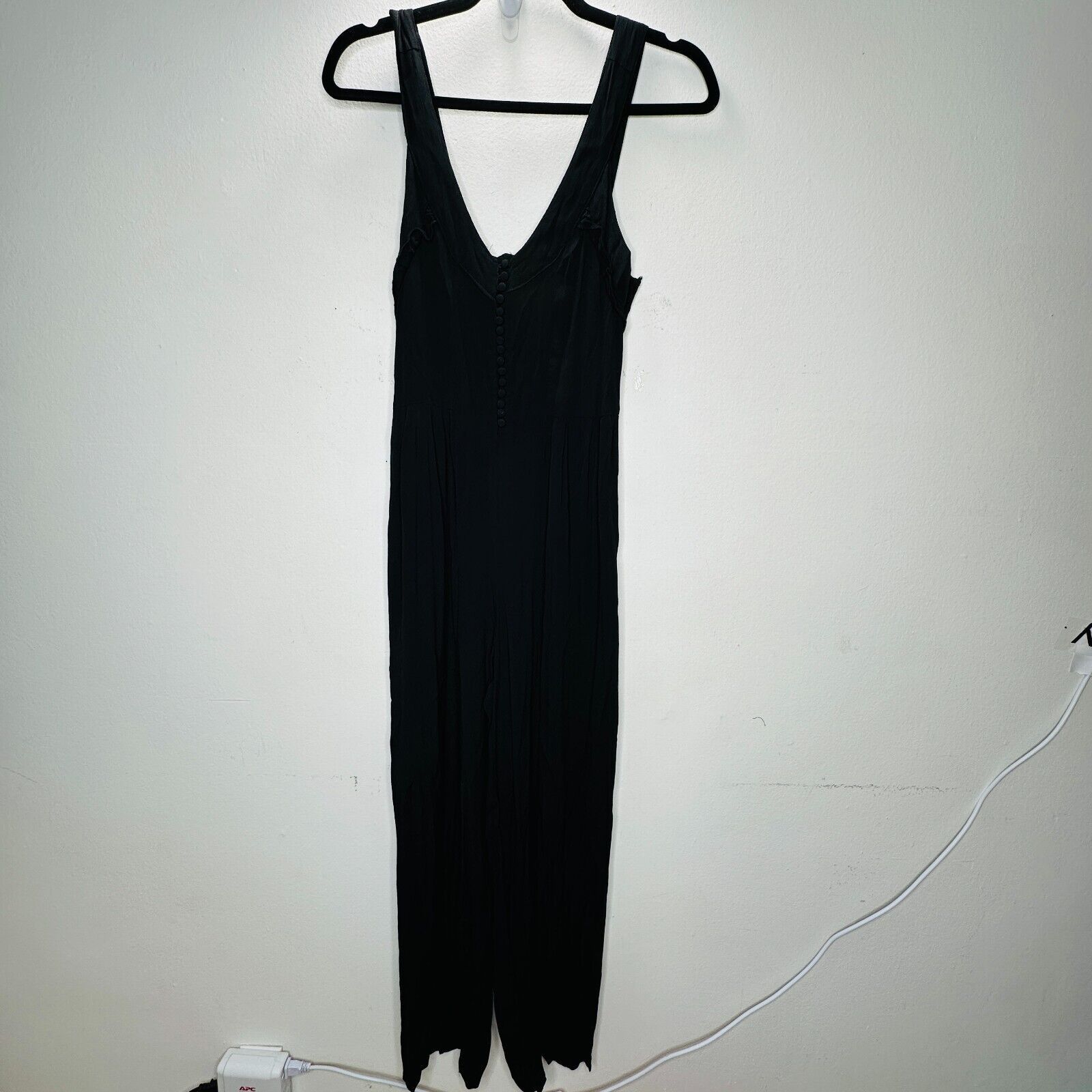 Other Taylor & Sage Black V Neck Button Front Wide Leg Jumpsuit S Size 26" / US 2 / IT 38 - 4 Thumbnail