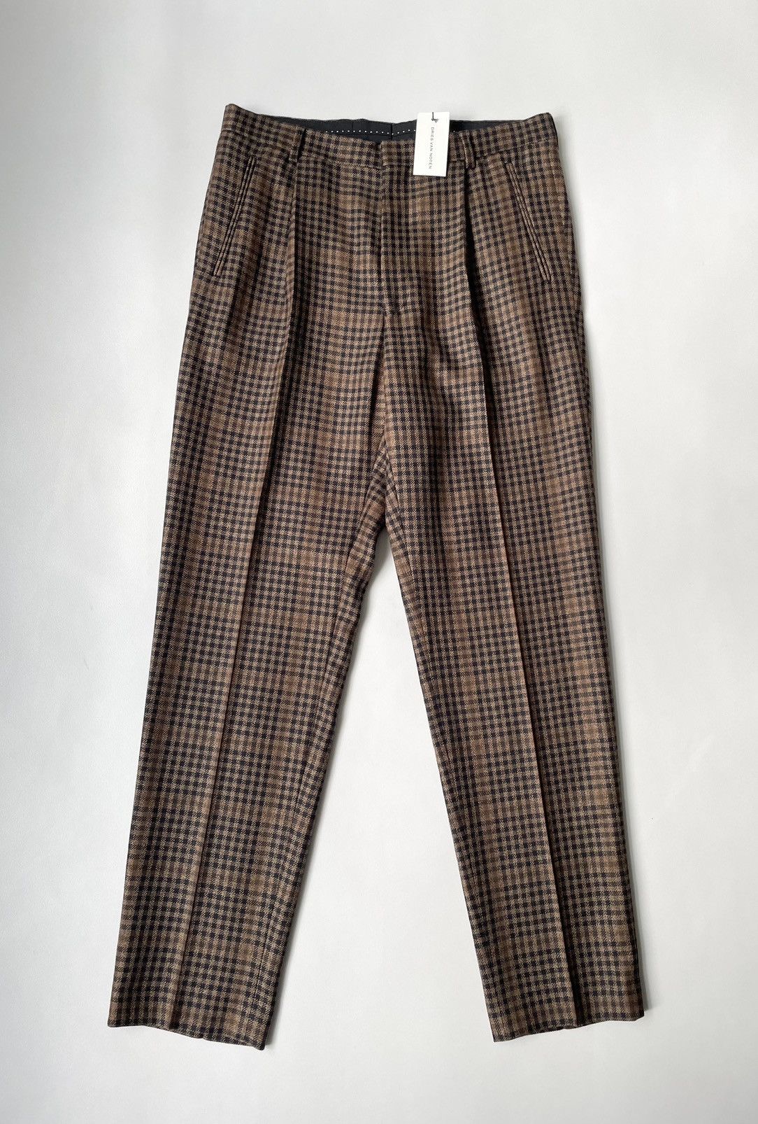 image of Dries Van Noten A/w 22 Check Wool Trousers in Brown, Men's (Size 34)