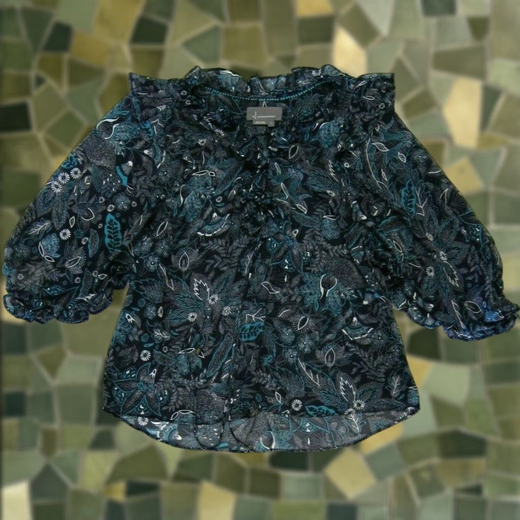 Anthropologie Anthropologie Blue White Floral Paisley Silky Sheer Peasant Blouse Women Small Size S / US 4 / IT 40 - 1 Thumbnail