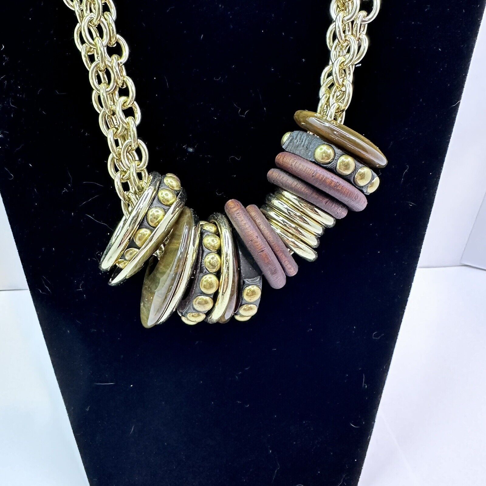 Chicos CHICO'S Jenny Neutral Faux Tortoise Shell and Wood Necklace Size ONE SIZE - 8 Thumbnail