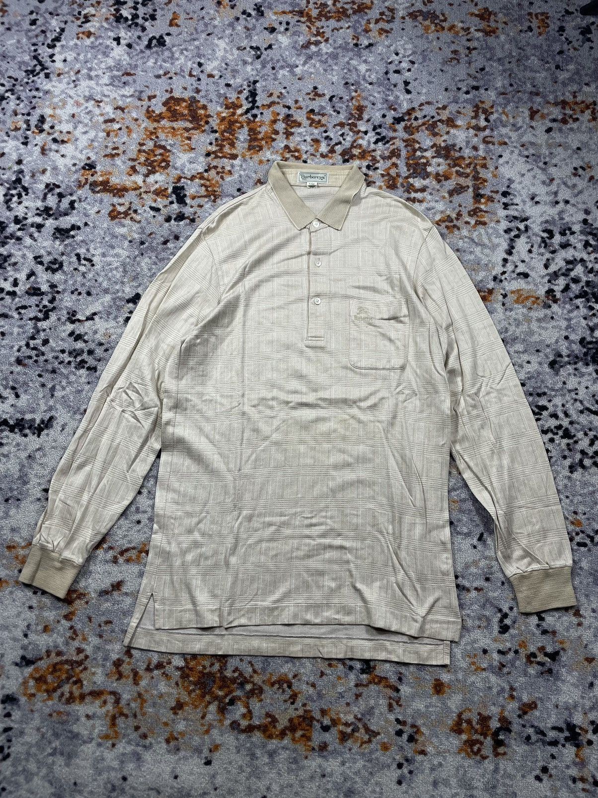 image of Vintage Burberrys Nova Chek Poloshirt in Cream, Men's (Size Large)
