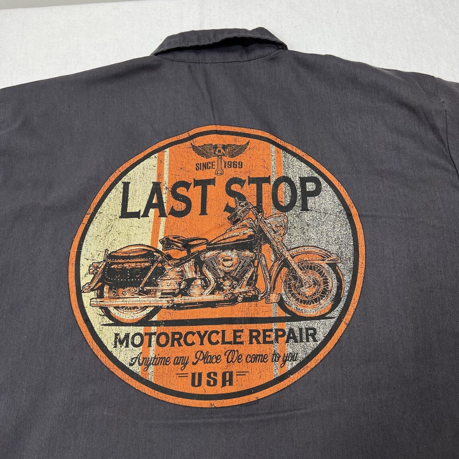 Vintage BikerWear USA Last Stop Motorcycle Repair Short Sleeve Shirt Size US L / EU 52-54 / 3 - 2 Thumbnail