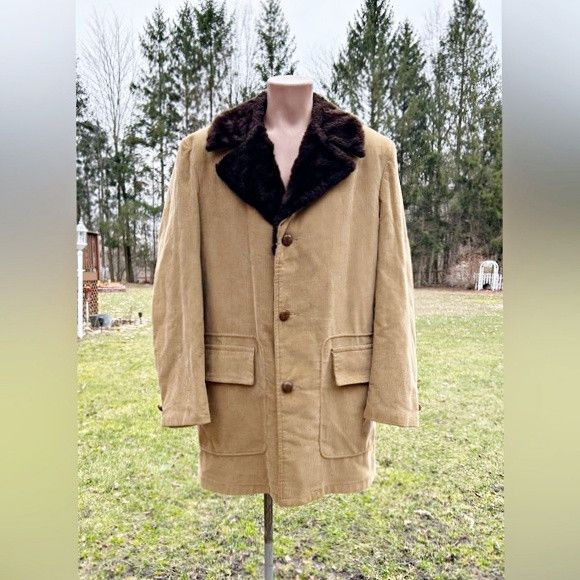 Sears Vintage 70s Sears Mens Tan Corduroy Faux Fur Coat~44 Tall~ Size US XL / EU 56 / 4 - 1 Thumbnail