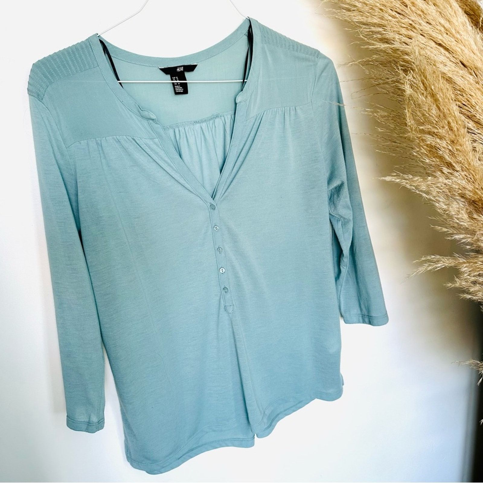 H&M VINTAGE H&M Light Blue Teal Top White Button Blouse Shirt Size M / US 6-8 / IT 42-44 - 4 Thumbnail
