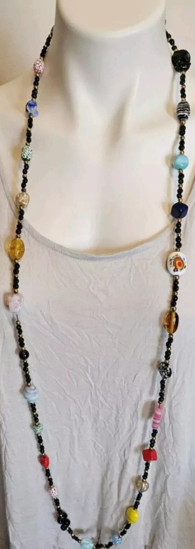 Handmade Antique Vintage 53" Lampwork Glass Beads Flapper Necklace Size ONE SIZE - 3 Thumbnail