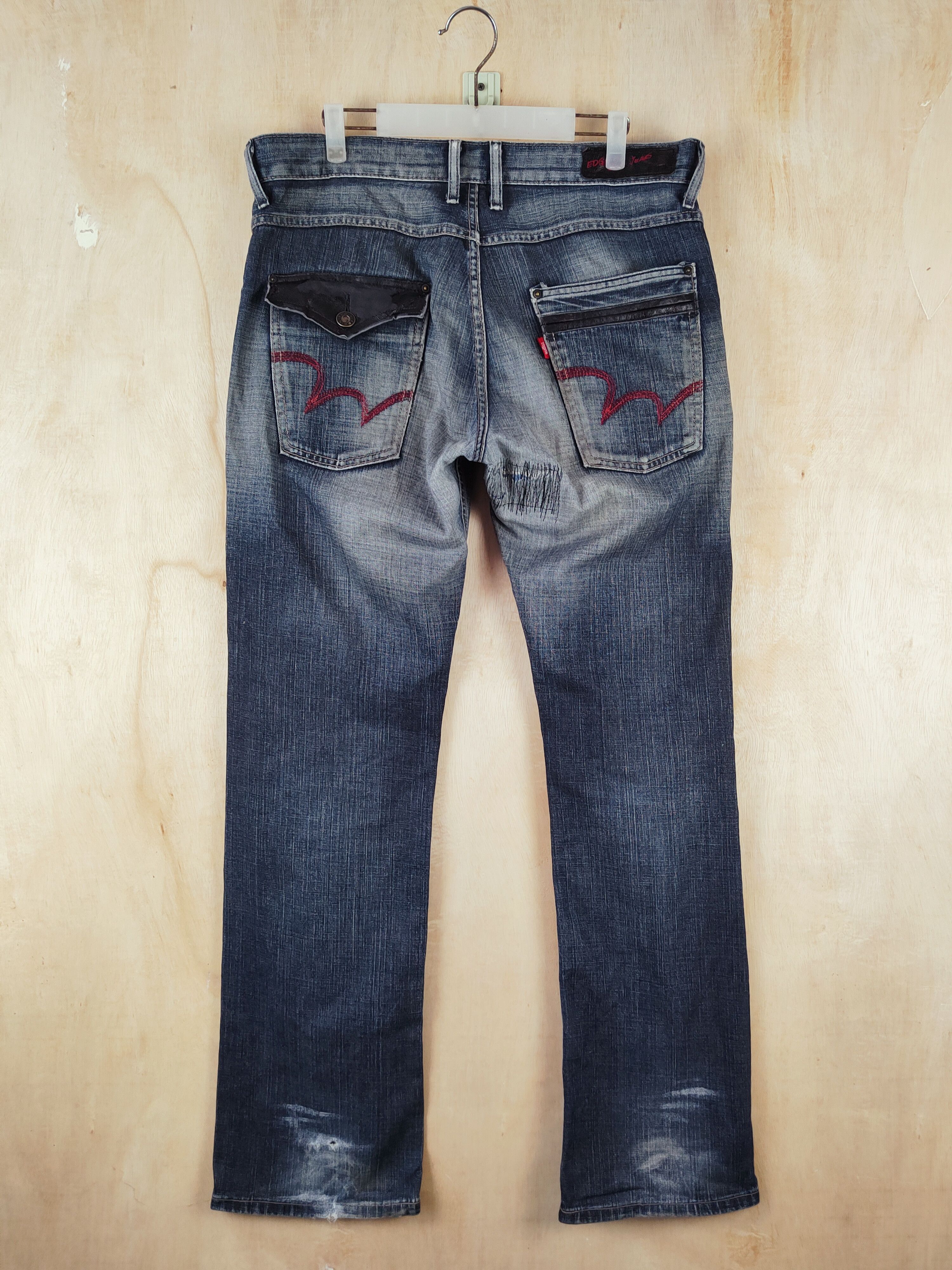 Edwin Edwin Dark Blue Distressed Ripped Jeans #S2673 Size US 35 - 9 Thumbnail