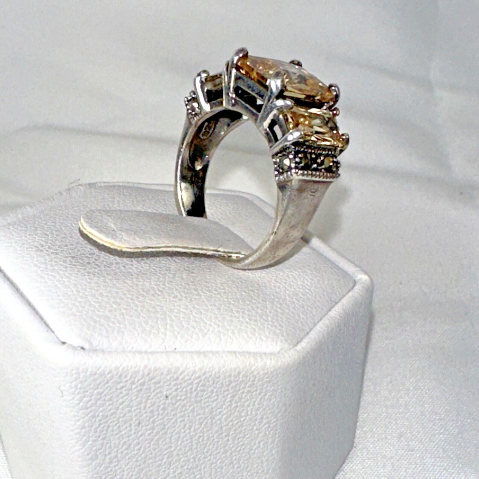 Sterling Silver 925 Vintage Sterling Silver Ring Size 5.75 with Yellow Stone Size ONE SIZE - 5 Thumbnail