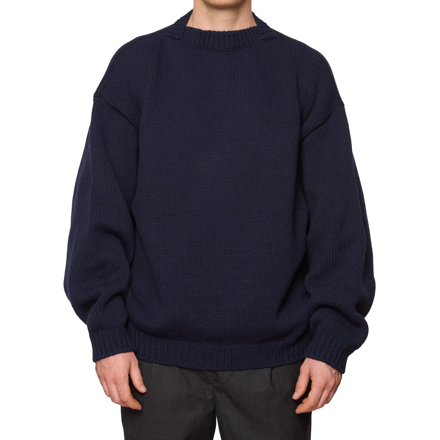 Fear of God FEAR OF GOD Navy Blue Wool Chunky Knit Overlap Sweater Size US L / EU 52-54 / 3 - 1 Thumbnail