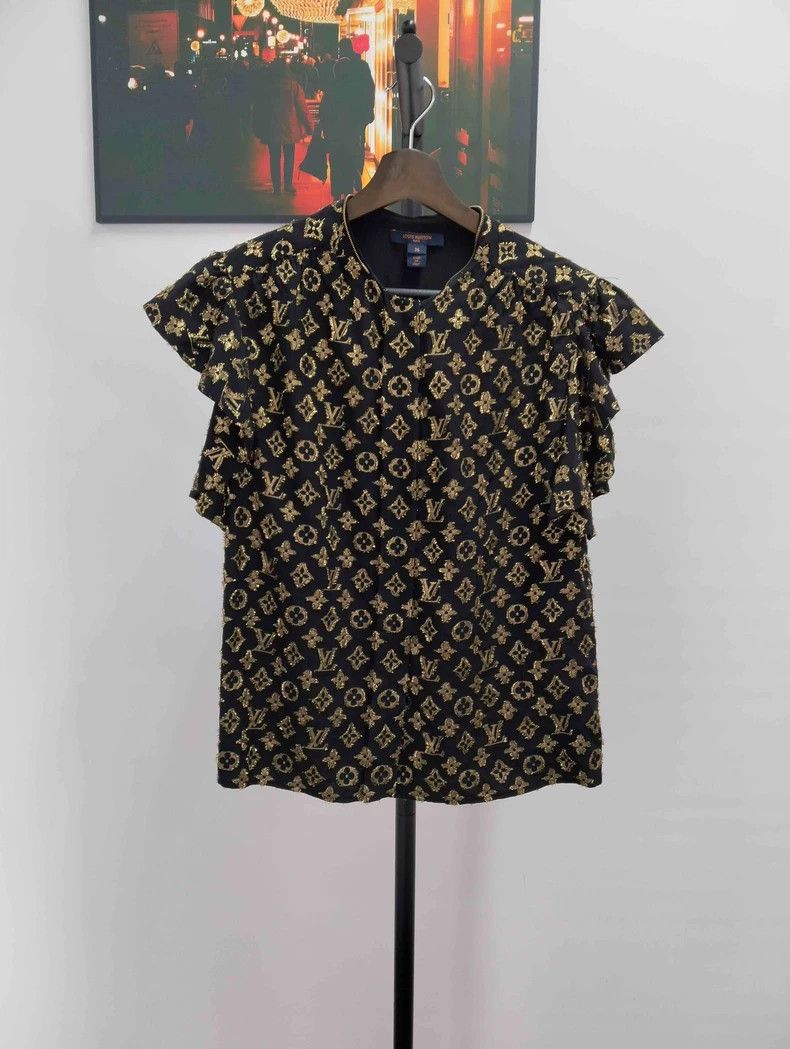 Louis Vuitton LV Gold Trim Bow Short Sleeve Top Size US S / EU 44-46 / 1 - 1 Thumbnail