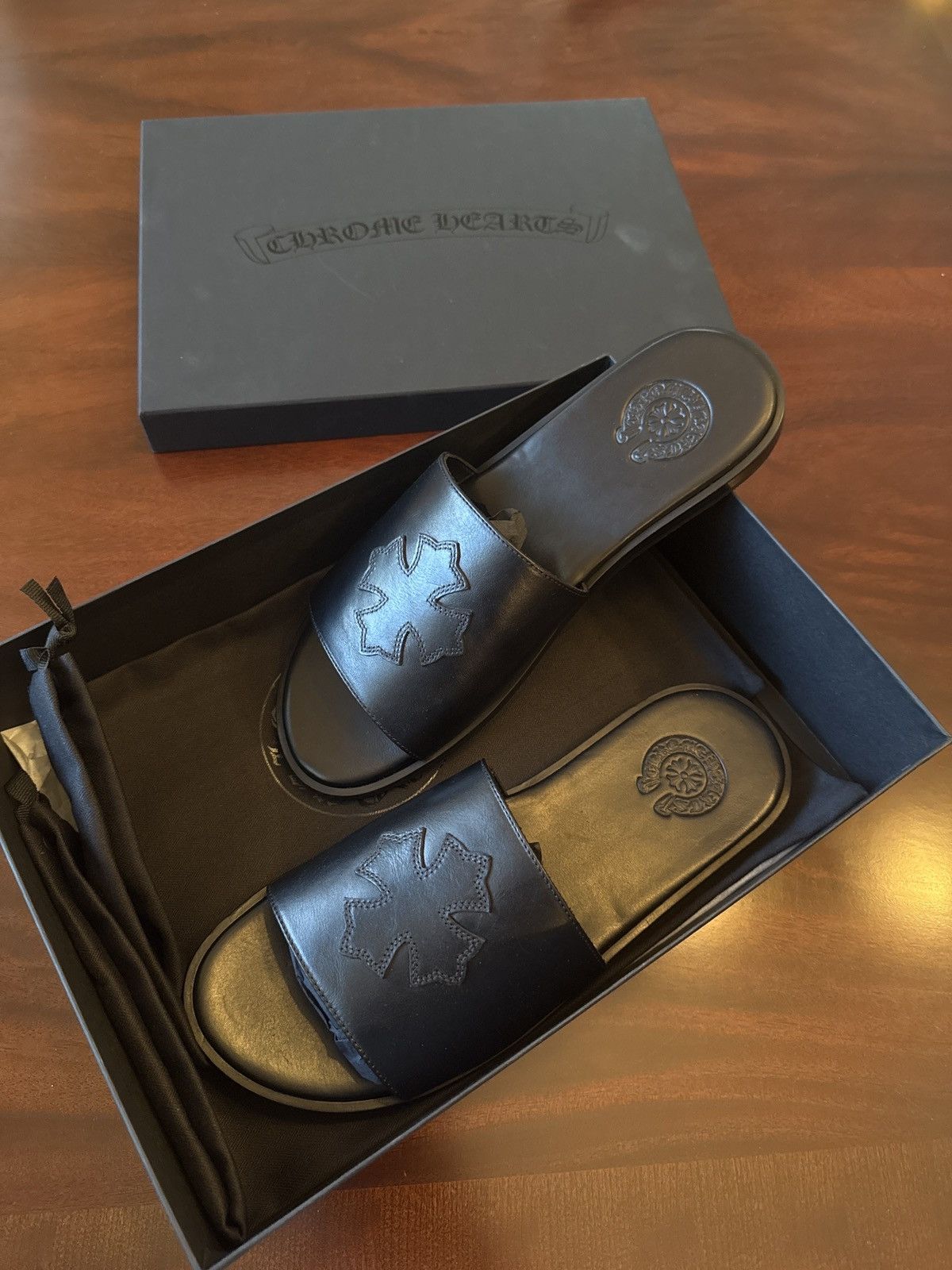 Chrome Hearts CHROME HEARTS LEATHER PLUS PATCH SLIDES Size US 10 / EU 43 - 10 Thumbnail