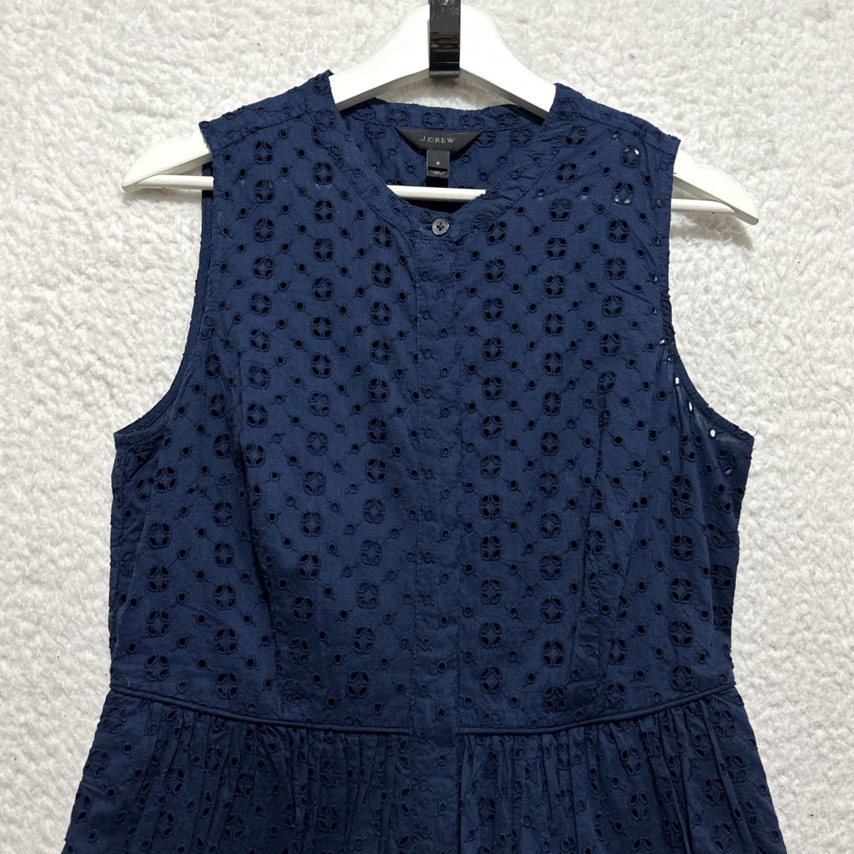 J.Crew J.Crew Eyelet Shirtdress Women Size 8 Deep Navy Sleeveless Round Neck Midi Blue Sundress Shirt Dress Summer Womens Size M / US 6-8 / IT 42-44 - 4 Thumbnail
