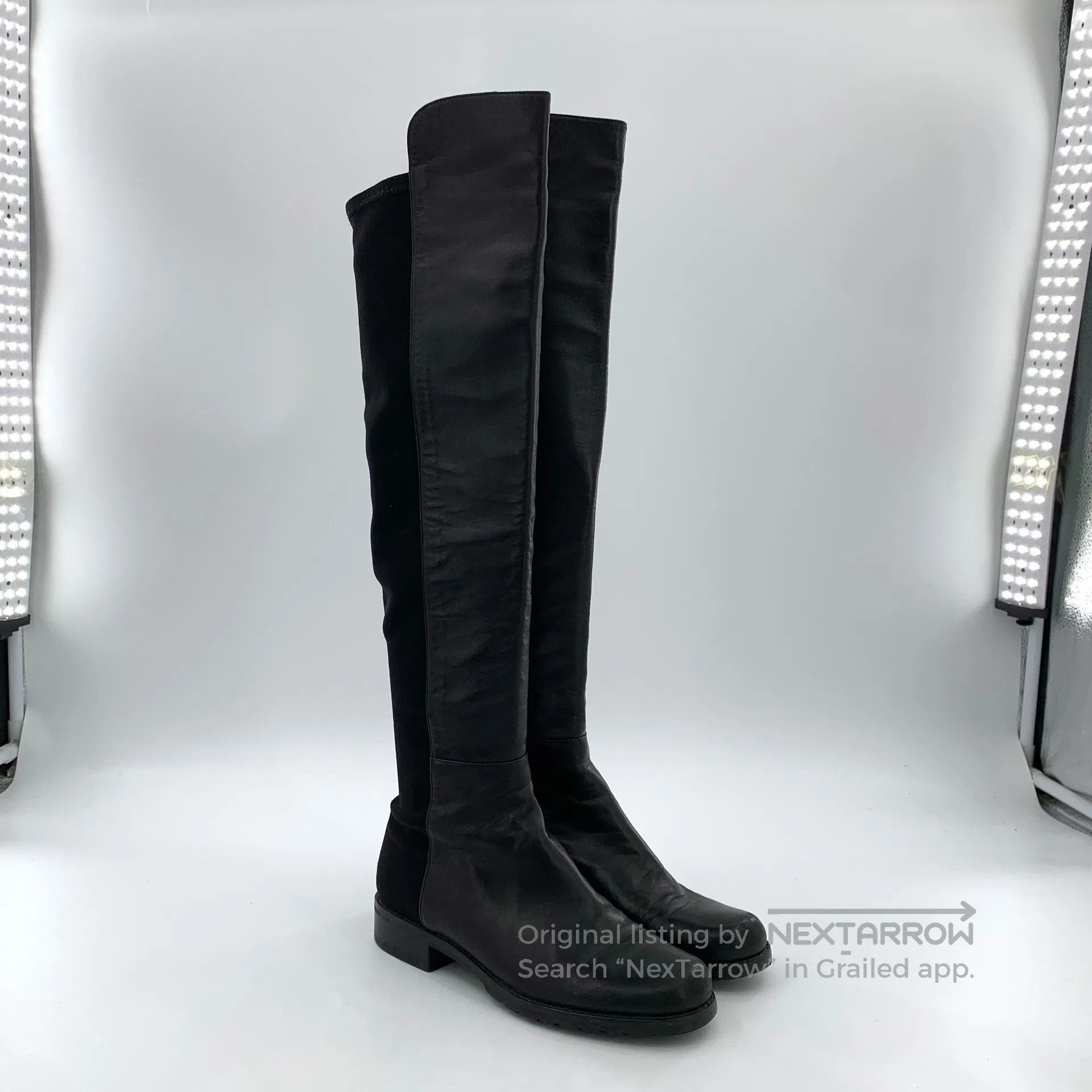 Swarovski SW Black round toe leather casual flat high boots| Size US 12 / IT 42 - 2 Thumbnail