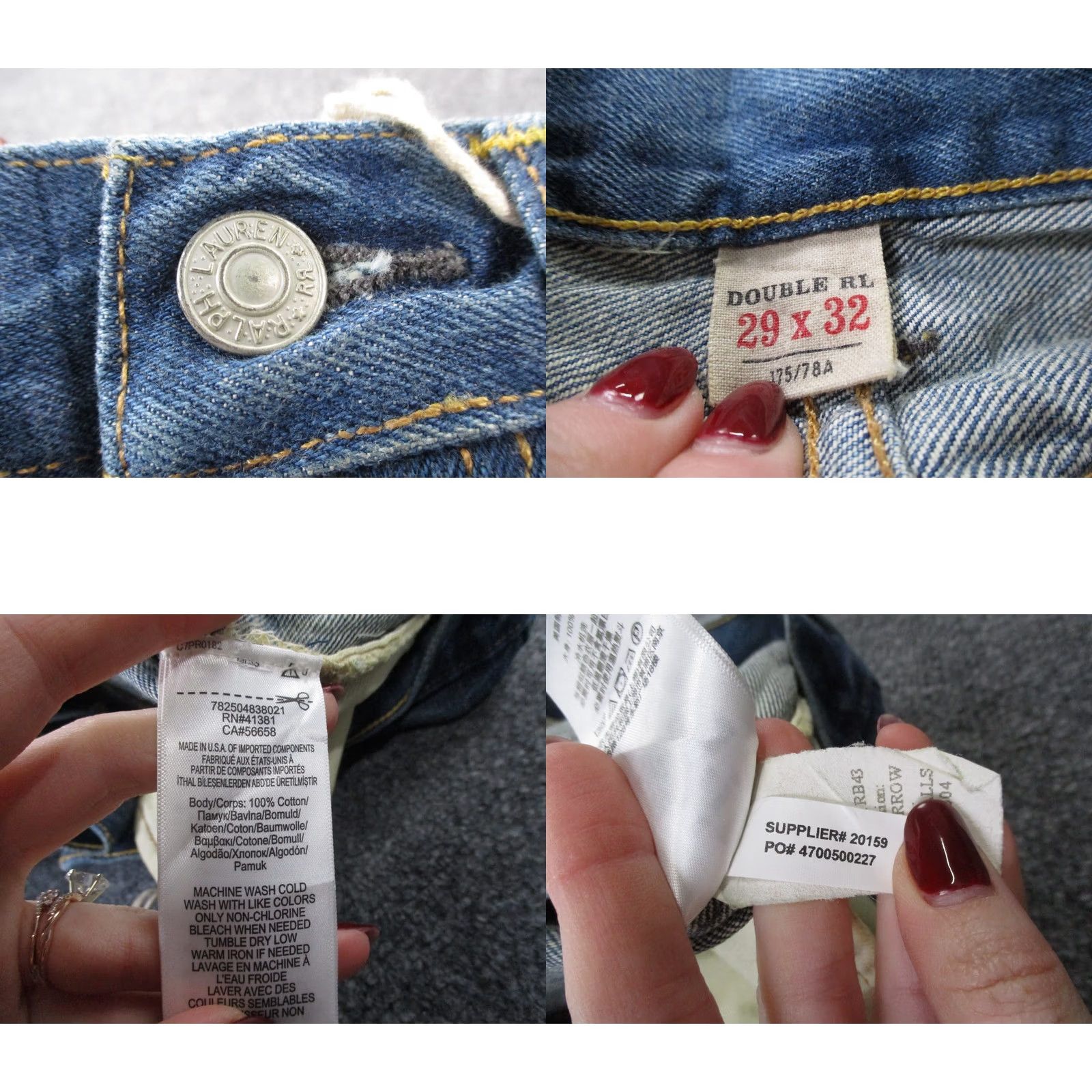 Vintage RRL Ralph Lauren Jeans Men 29 X 32 Denim Slim Straight Blue Denim Jeans Men 29 X 32, Selvedge, Regular, Button, Logo, 90s? Size US 29 - 8 Thumbnail