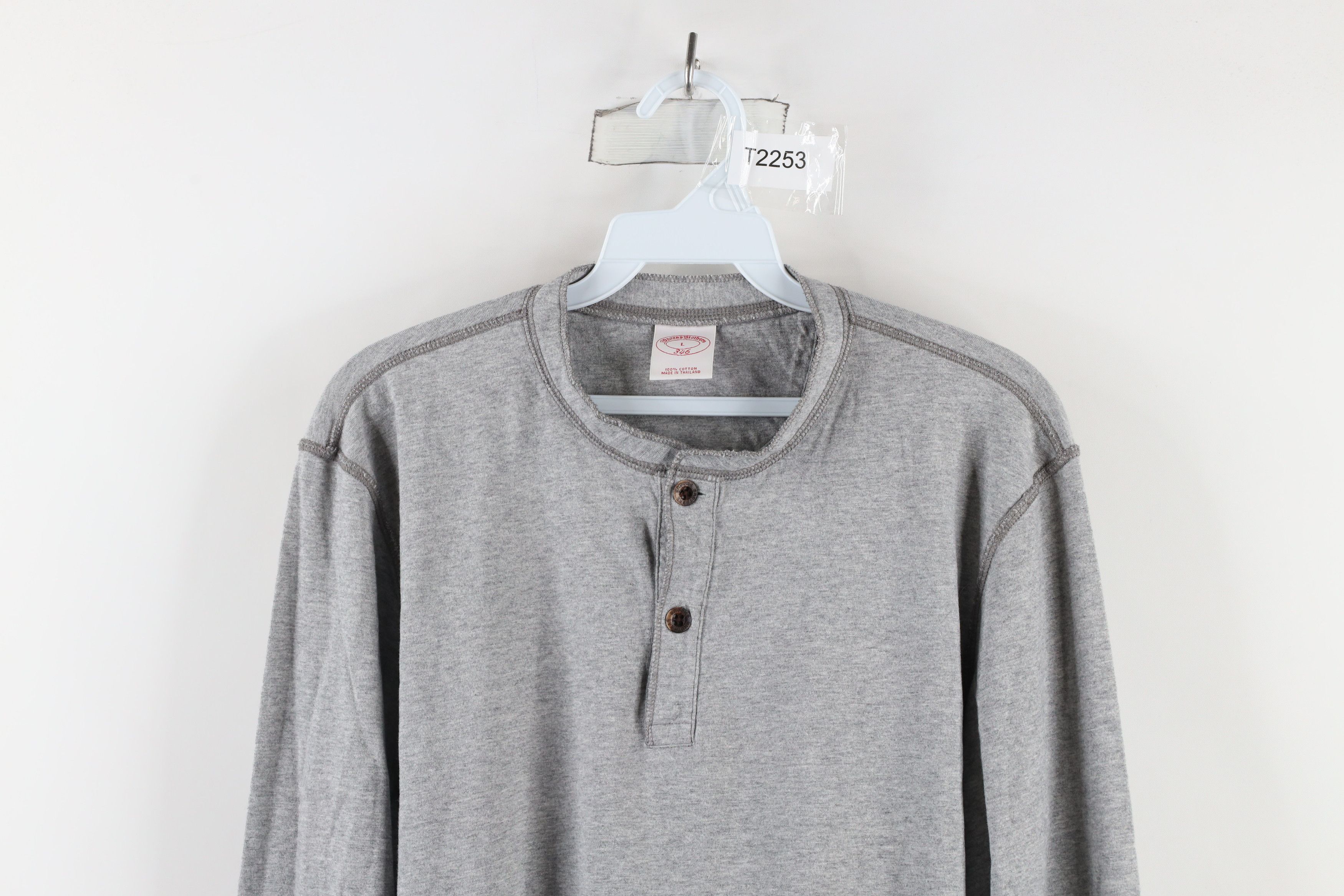 Brooks Brothers × Vintage Vintage 90s Brooks Brothers Long Sleeve Henley T-Shirt Gray Size US L / EU 52-54 / 3 - 2 Thumbnail