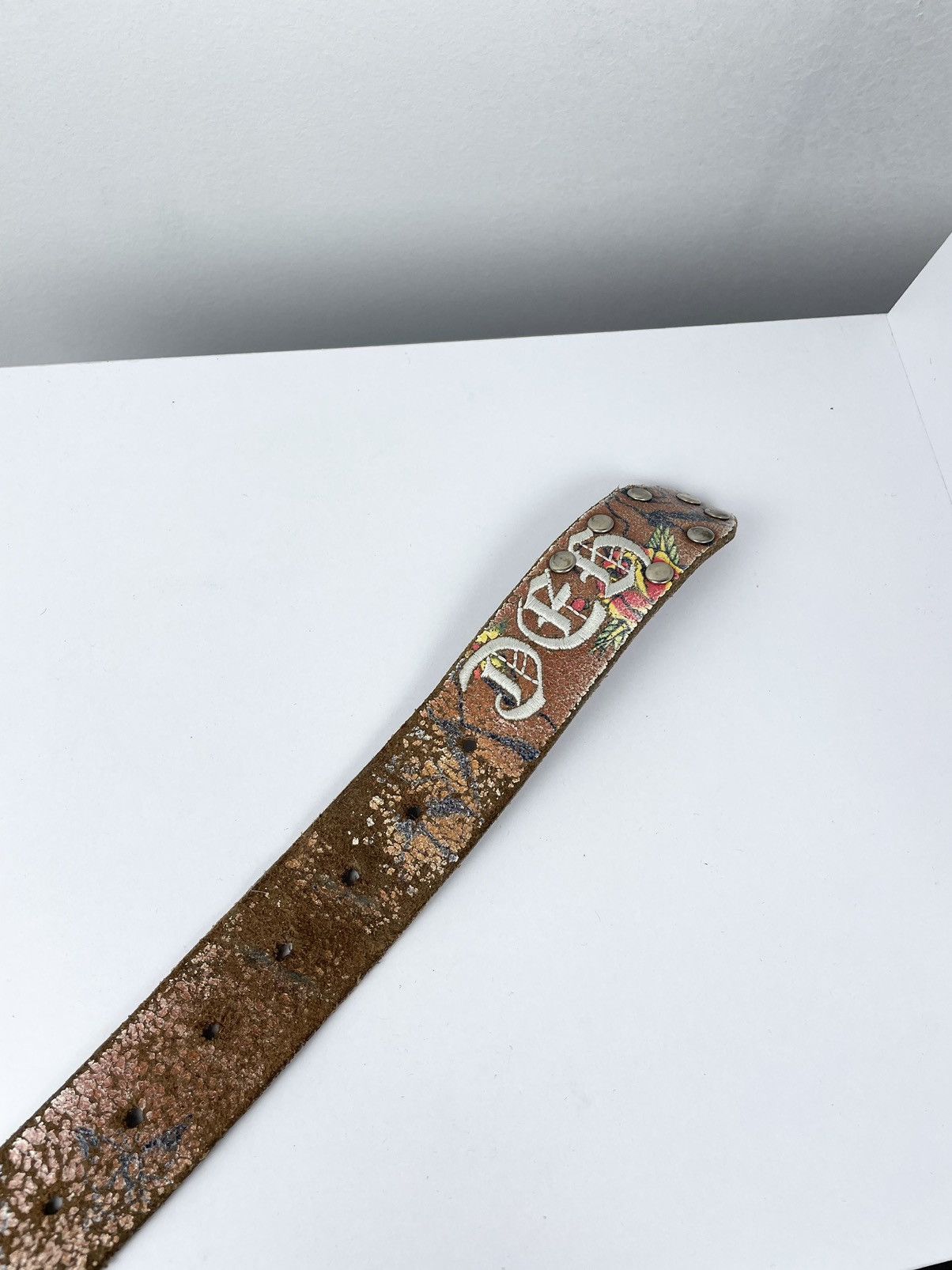 Ed Hardy Vintage Ed Hardy Graphic Printed Y2k Leather Skull Punk Belt Size 36 - 5 Thumbnail