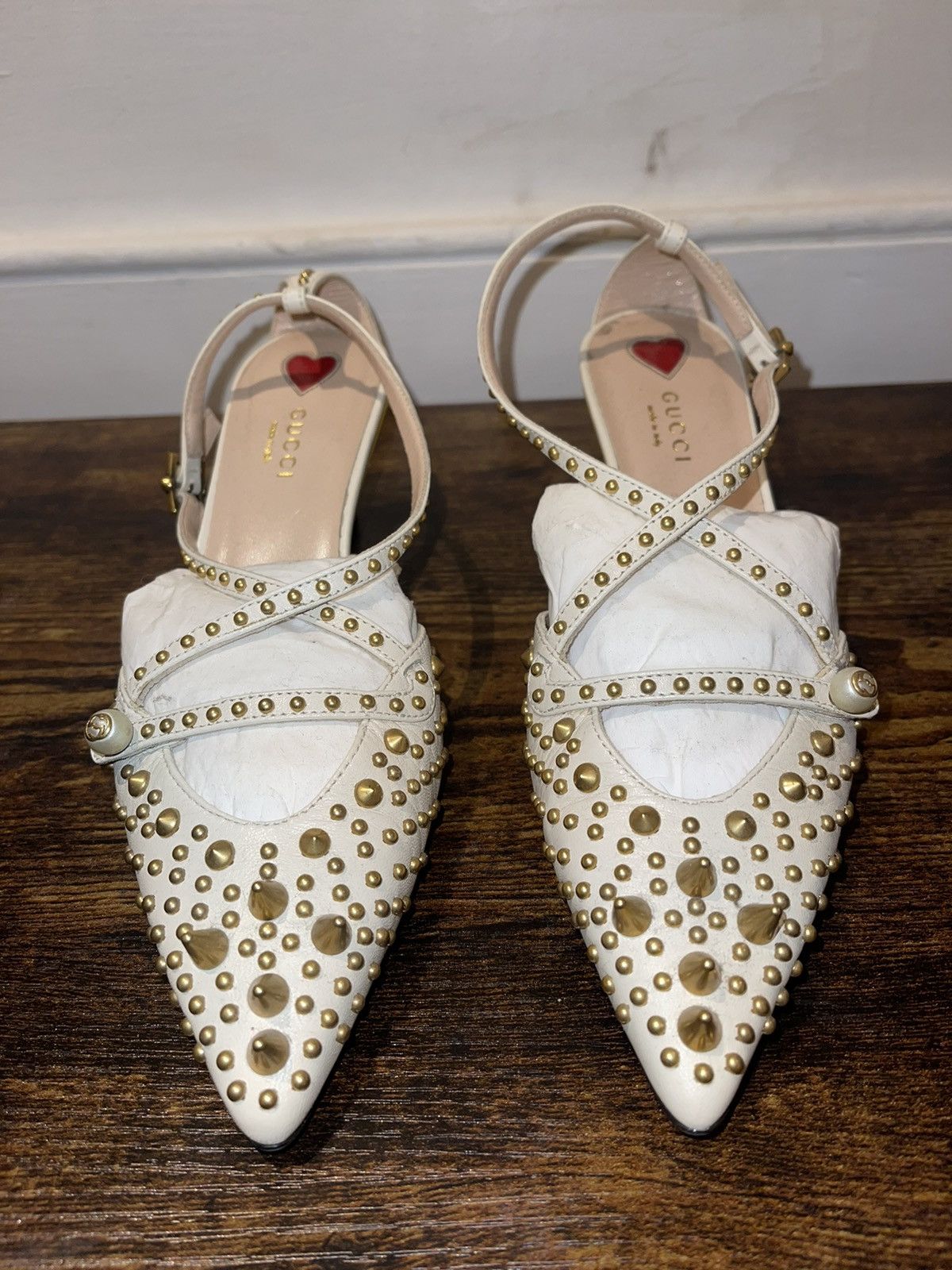 Gucci Gucci Gold Stud UNIA Kitten Heels Size US 8 / IT 38 - 4 Thumbnail