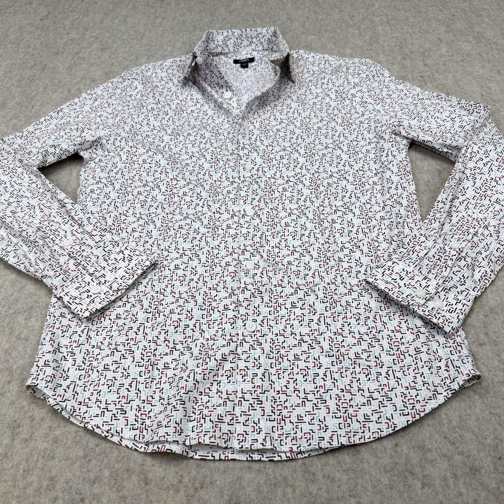 Express Express Shirt Mens Medium White Geometric Slim Fit Long Sleeve Button Down Size US M / EU 48-50 / 2 - 6 Thumbnail