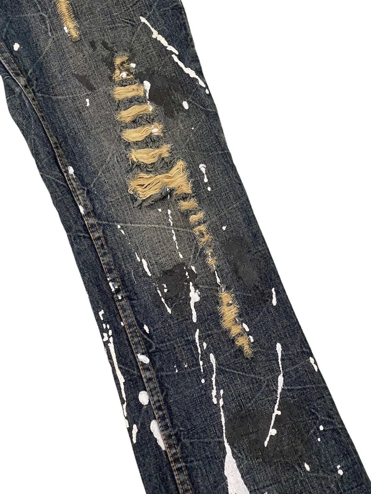 Japanese Brand Flare Jeans Glad News Distress Paint Splash Low Rise 7🟦4 Size US 32 / EU 48 - 7 Thumbnail