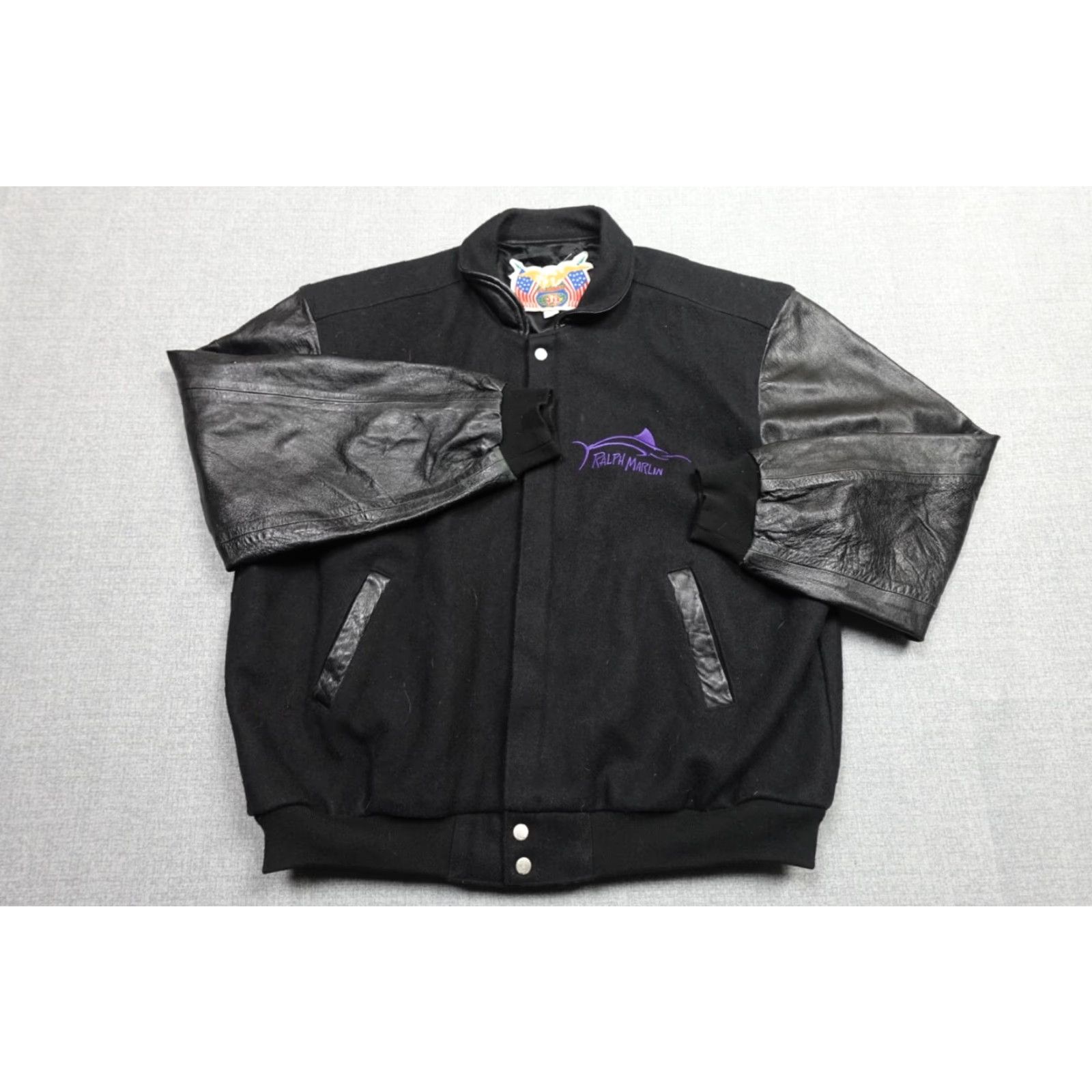 Hamilton VINTAGE Ralph Marlin Varsity Jacket Mens 2XL Black Leather Zip Lined Pattern Solid College Style Size US XXL / EU 58 / 5 - 4 Thumbnail