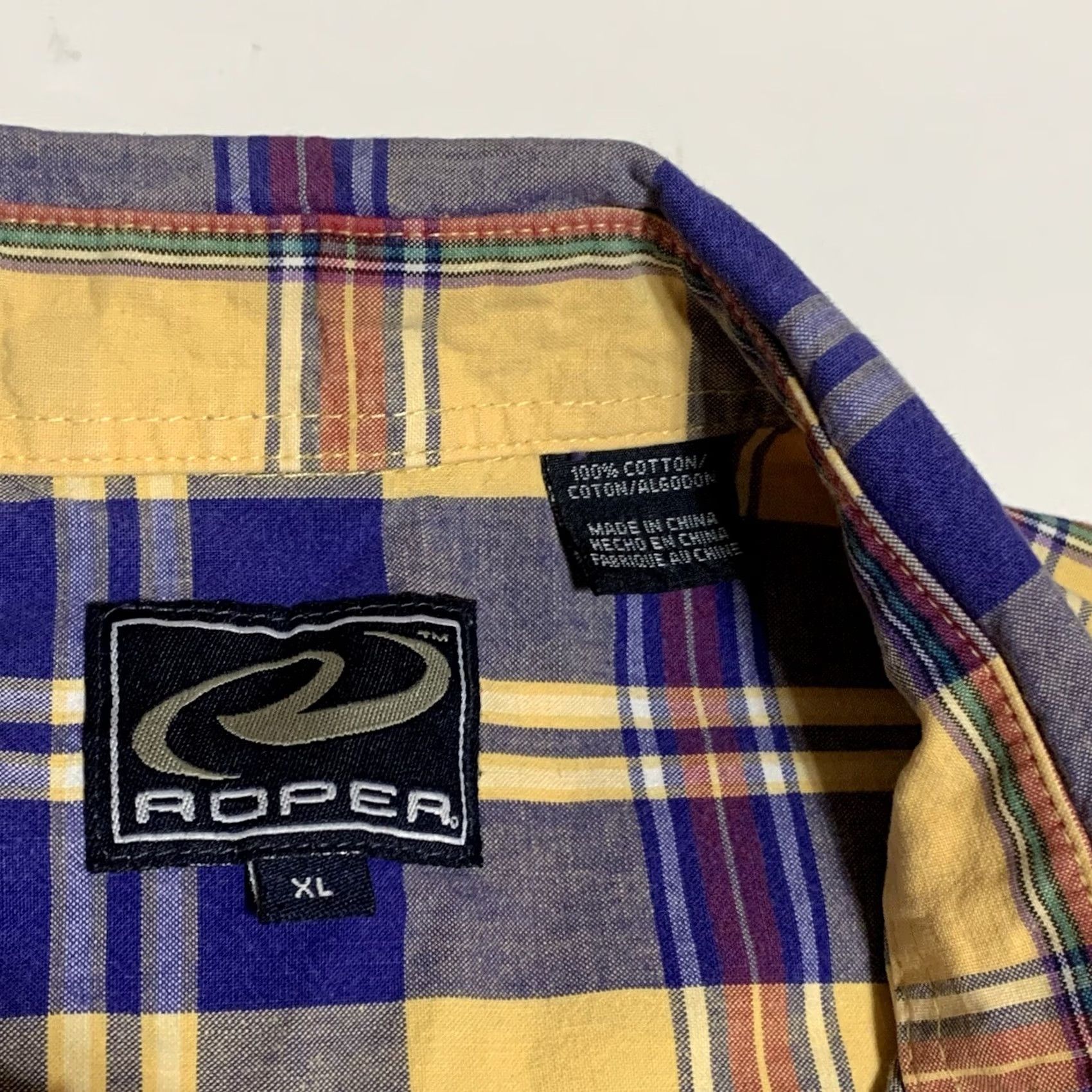 Roper ROPER Shirt Button Front Short Sleeve Plaid XL Men Blue Yellow Multicolor Regular Fit Casual Western CowboyMens Size US XL / EU 56 / 4 - 7 Thumbnail