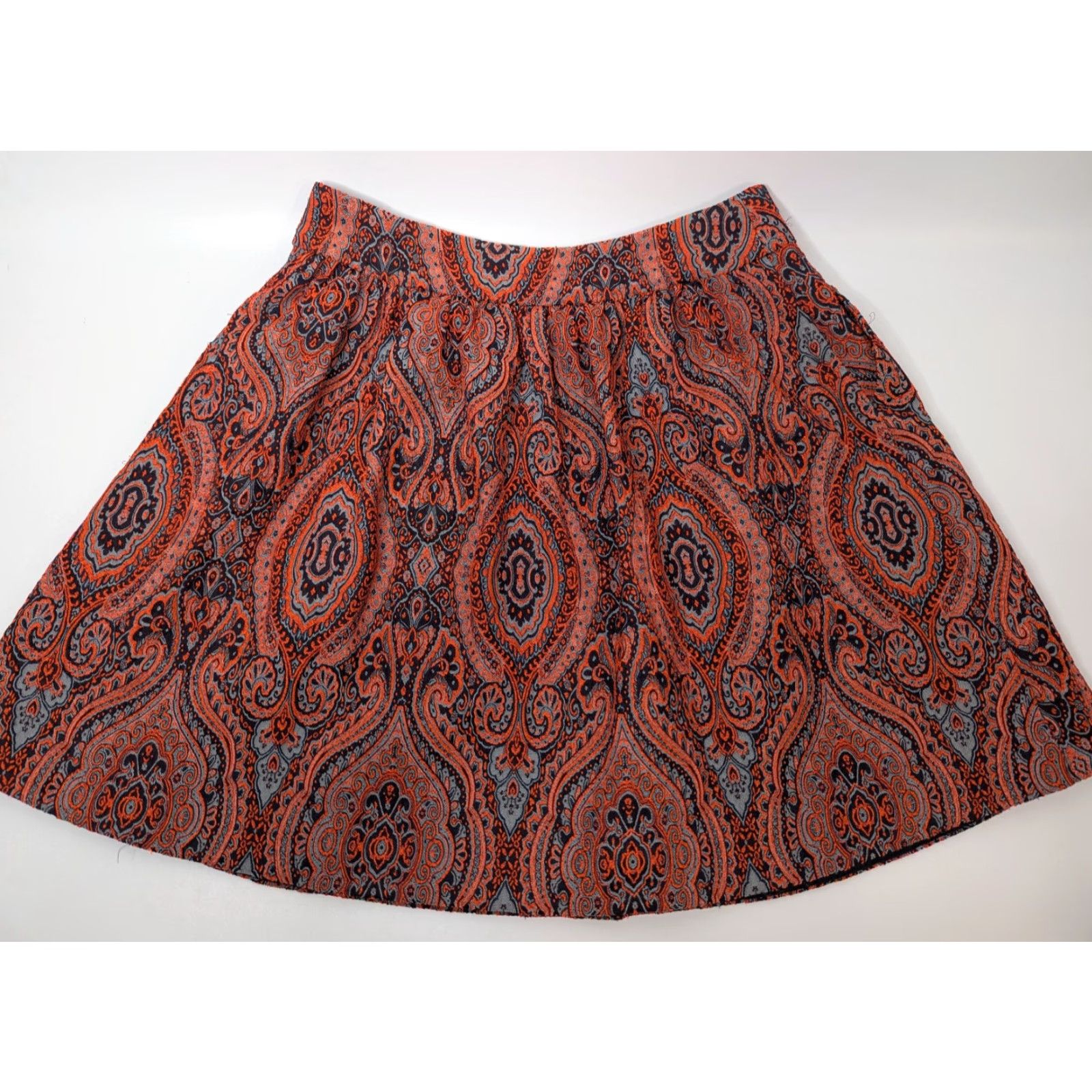 Anthropologie Moulinette Soeurs Karachi A-Line Jacquard Skirt Above Knee Size M Womens Orange Navy Size 32" / US 10 / IT 46 - 3 Thumbnail