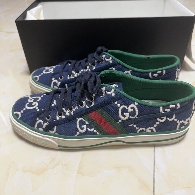 Gucci Gucci 1977 Tennis Blue Cotton Fashion Sneakers 0079 Size US 9.5 / EU 42-43 - 1 Thumbnail