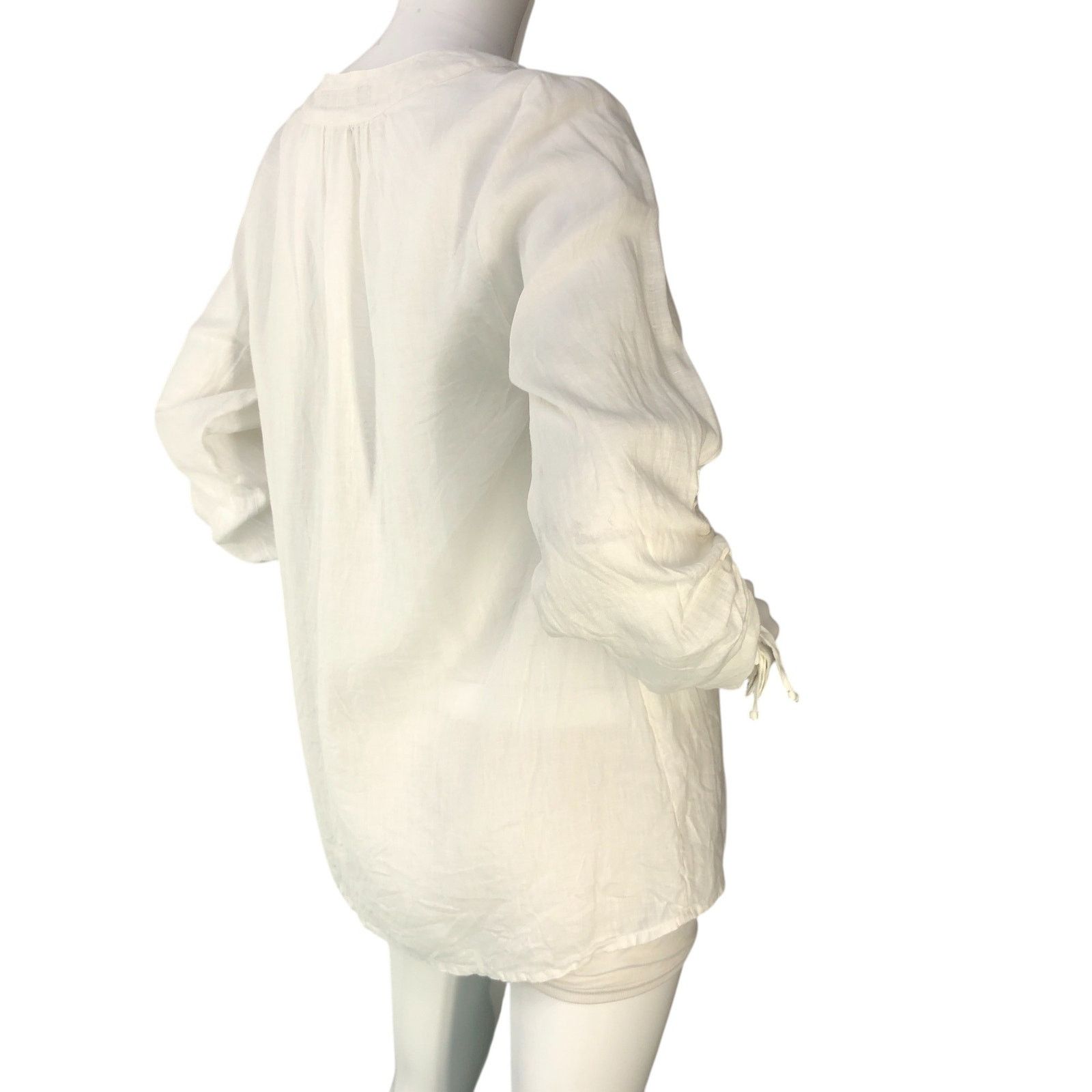 FLAX Flax Size P US XS Top Blouse Ruched Sleeve Linen Gauze White Size XS / US 0-2 / IT 36-38 - 8 Thumbnail