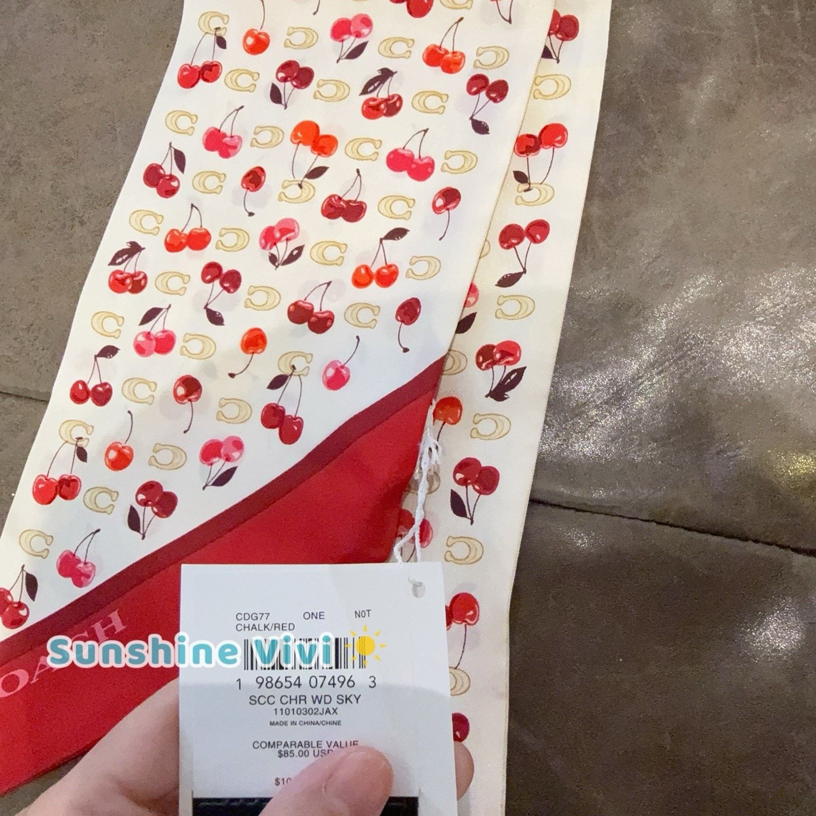 Coach NWT Coach Sculpted C Cherries Silk Wide Skinny Scarf cdg77 Size ONE SIZE - 8 Thumbnail