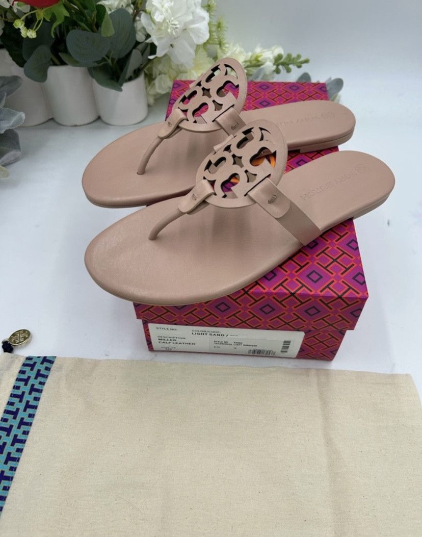 Tory Burch TORY BURCH MILLER calf leather sandals light sand size 10 Size US 10 / IT 40 - 2 Thumbnail