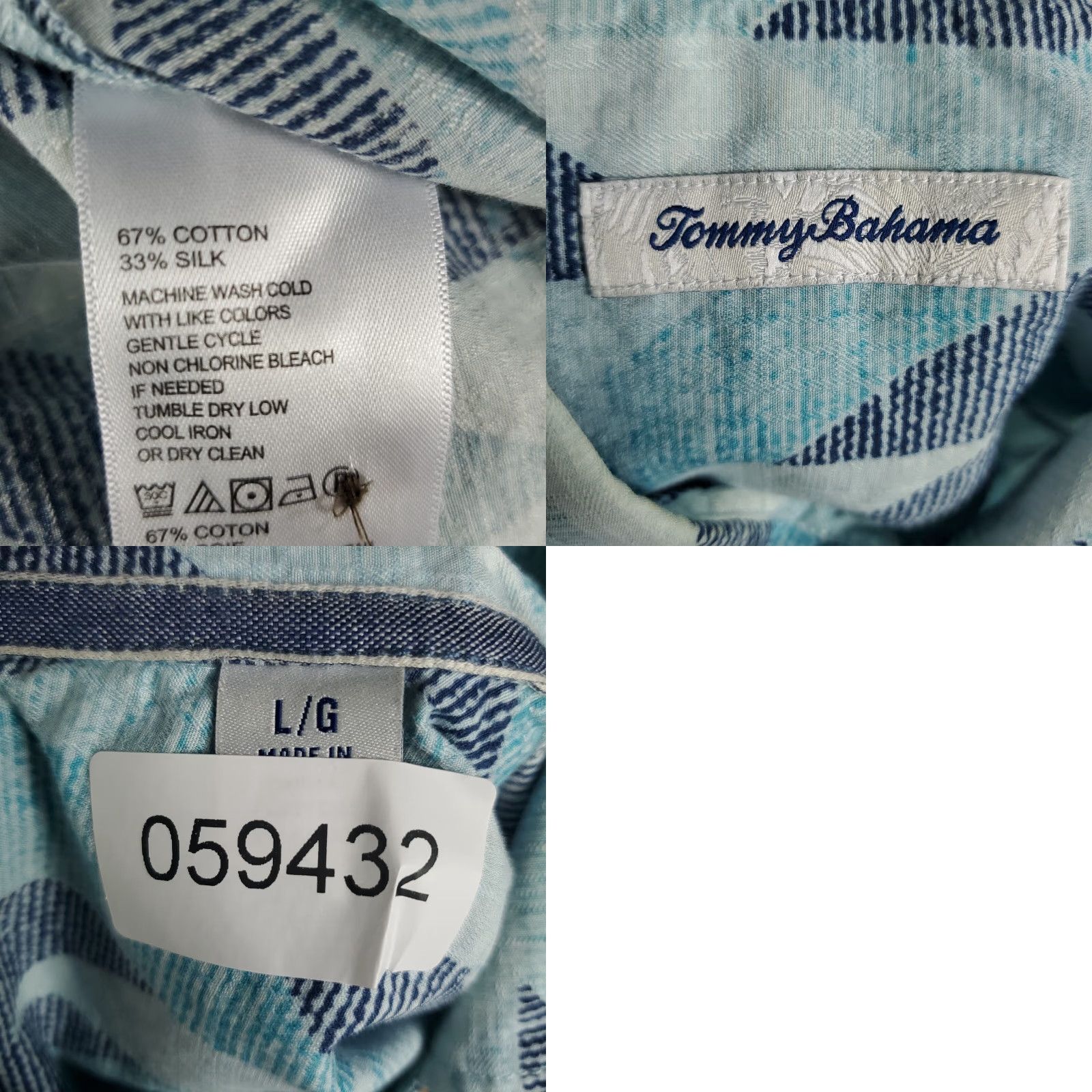 Tommy Bahama Tommy Bahama Blue Geometric Silk Blend Button-Up Shirt Mens Large Hawaiian Casual Size US L / EU 52-54 / 3 - 8 Thumbnail
